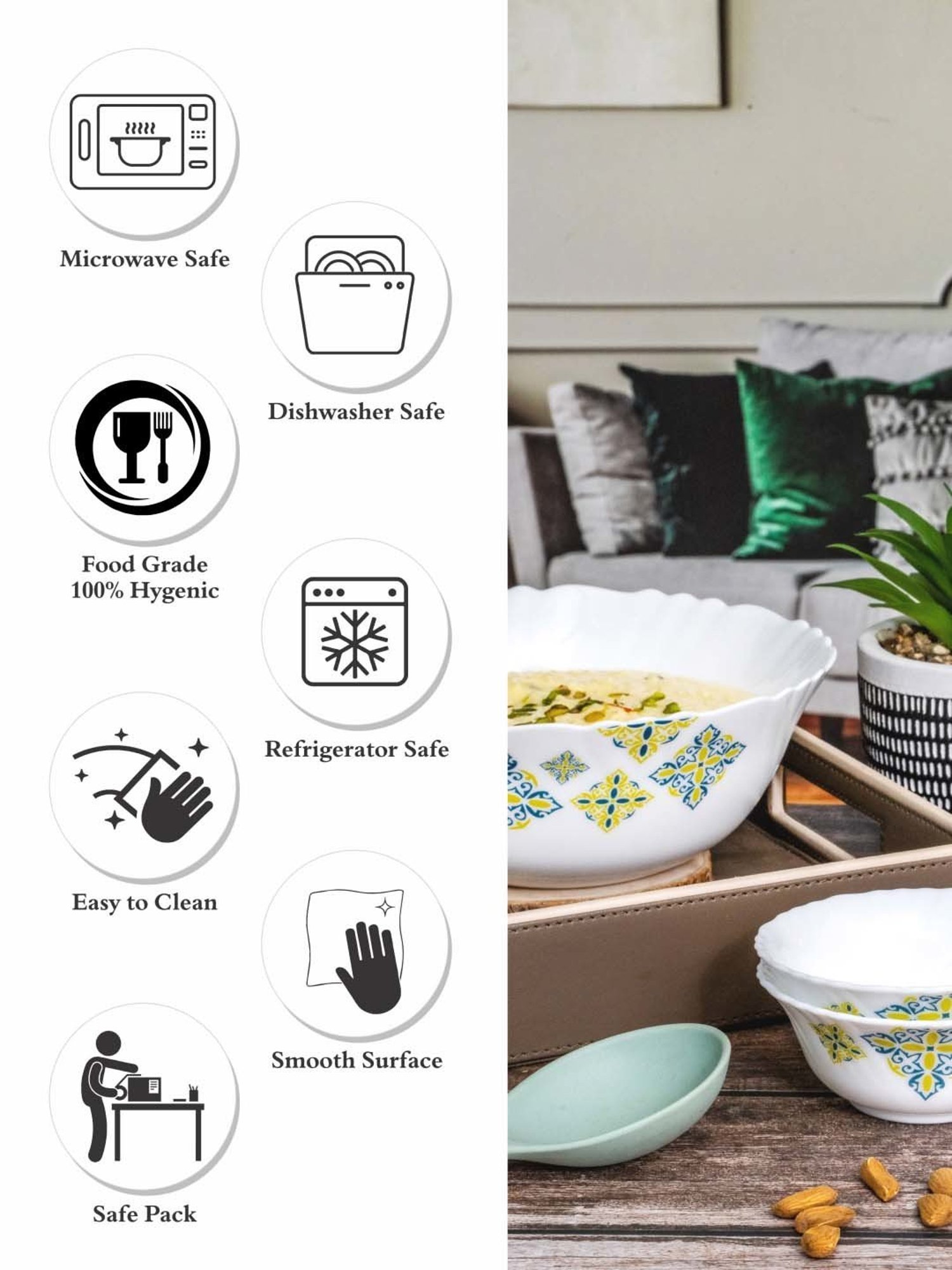 Cello White Opalware 7-Piece Dessert Bowl & Serving Bowl Set