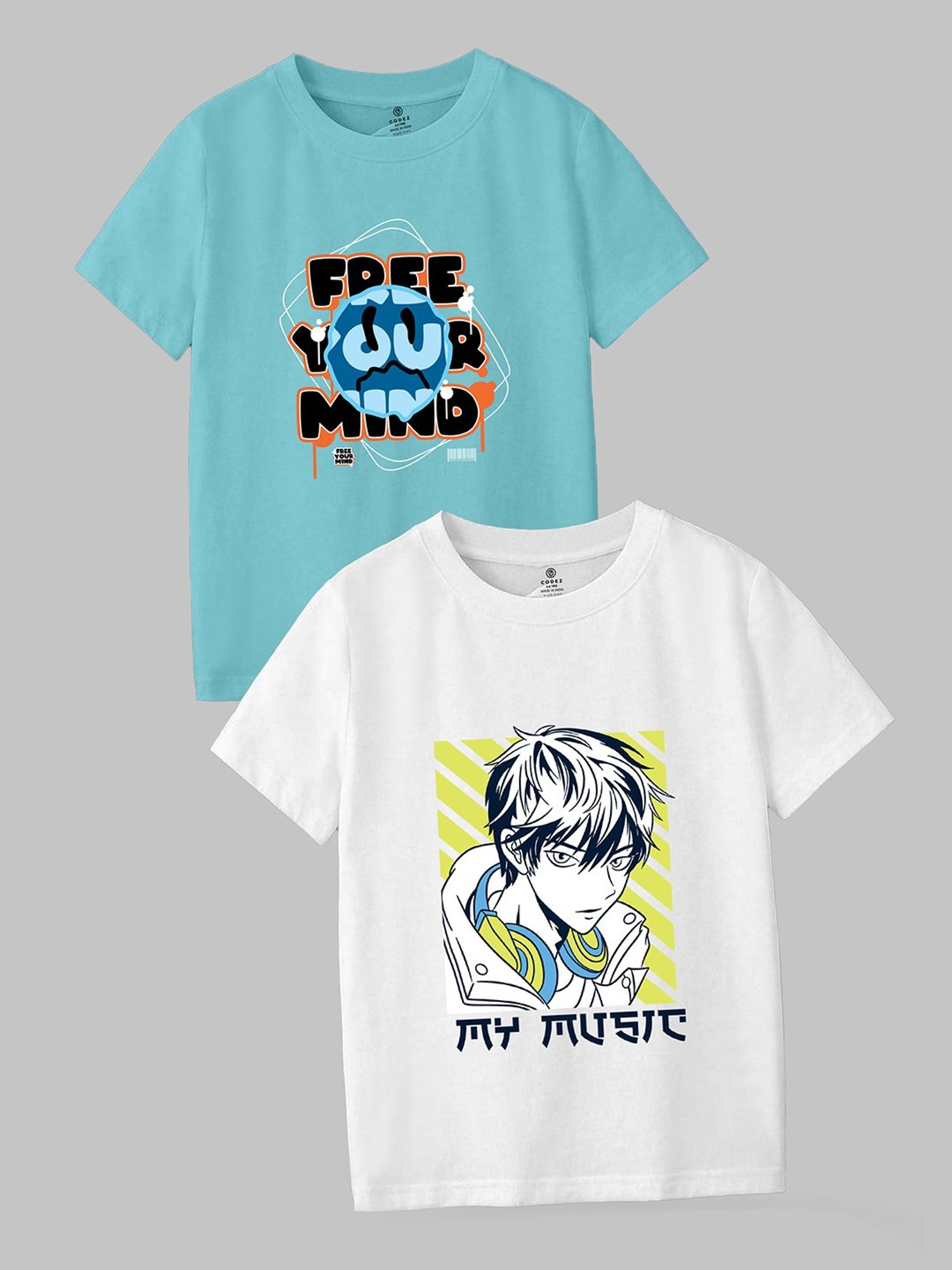 Codez Kids Blue & White Printed T-Shirt (Pack Of 2)