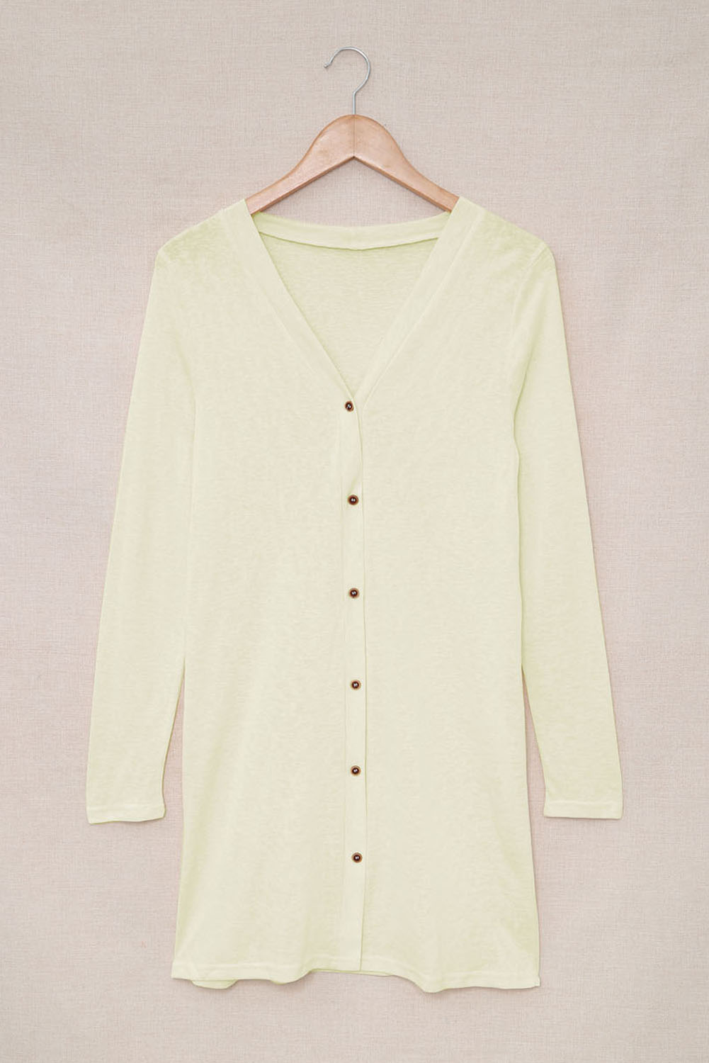 Beige Buttons Front Lightweight Fall Long Cover Up