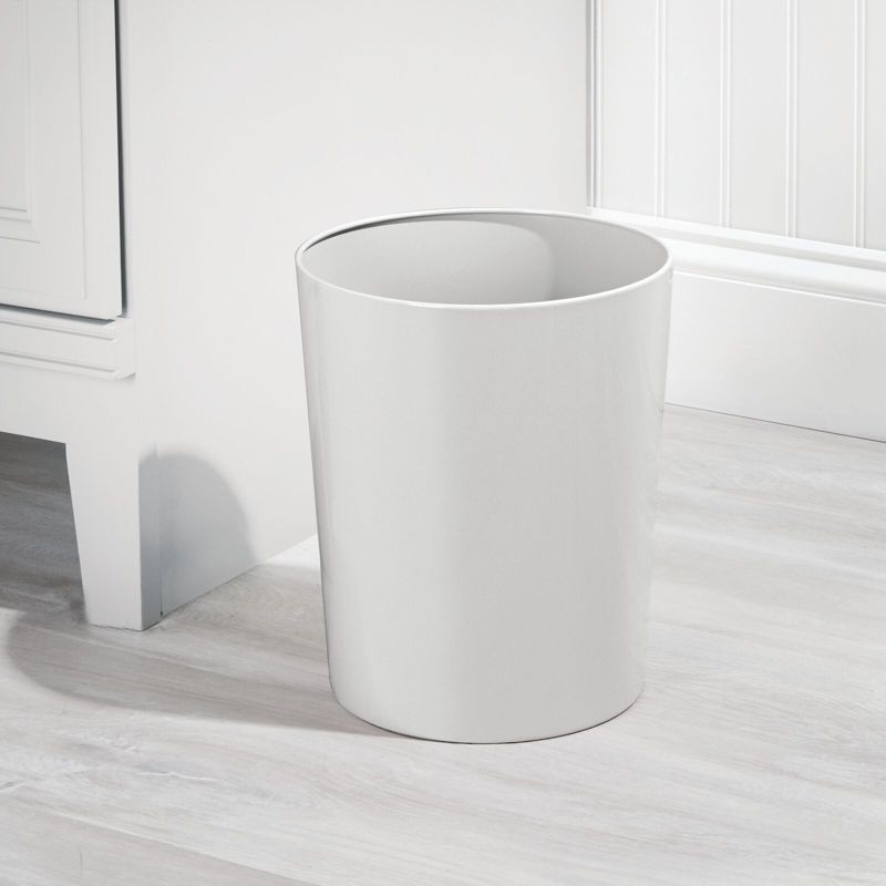mDesign Round Metal Small Trash Can Wastebasket, Garbage Bin - Light Gray