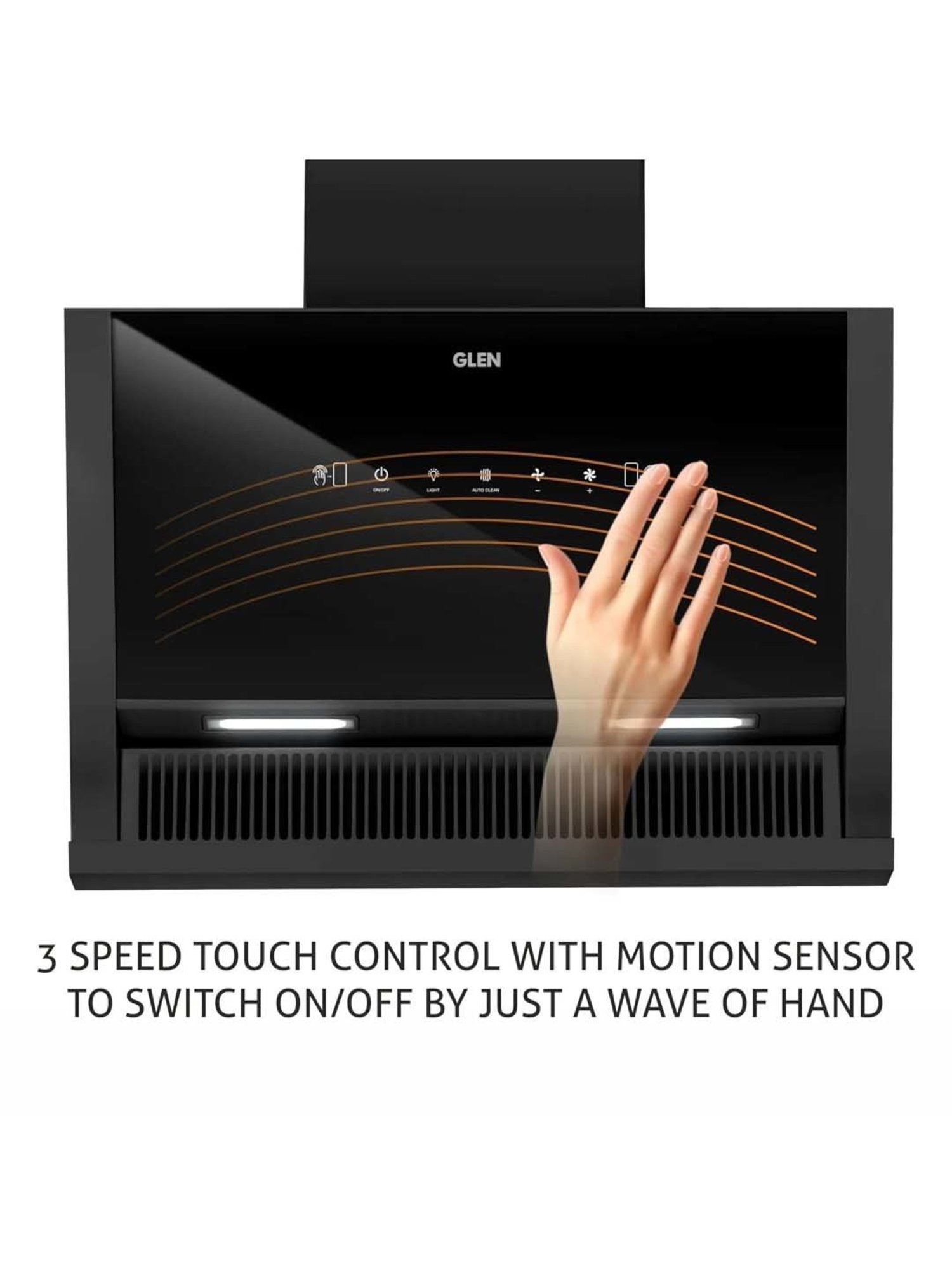 Glen CH6072SXAC90 1200CMH 90cm Wall Mounted Chimney (Black)