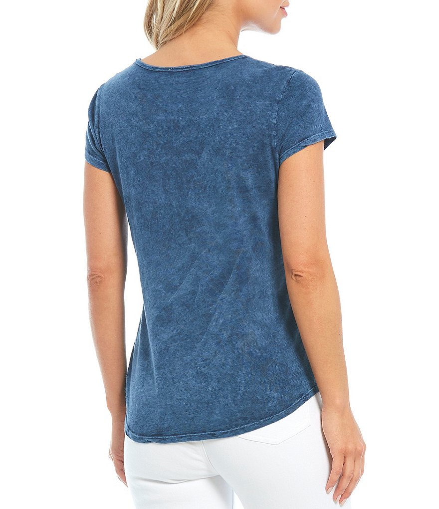 Reba Angelica Embroidered Cross V-Neck Short Sleeve Tee