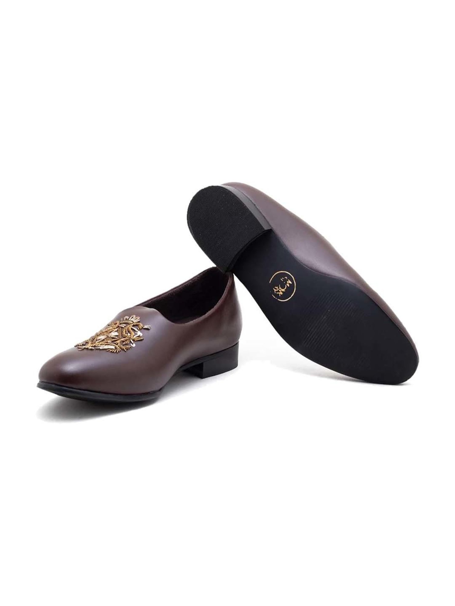 Monkstory Men's Magenta Brown Ethnic Mojris