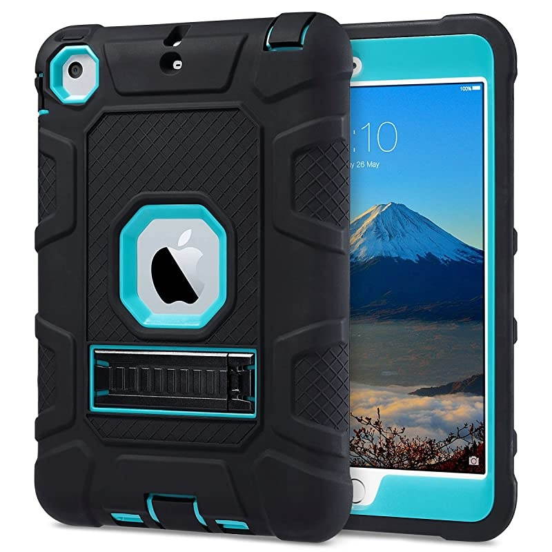 iPad Mini Case iPad Mini 2 Case iPad Mini 3 Case iPad mini Retina Case Three Layer Heavy Duty Shockproof Protective Case for iPad MiniiPad Mini 2iPad Mini 3 with Kickstand Aqua BlueBlack