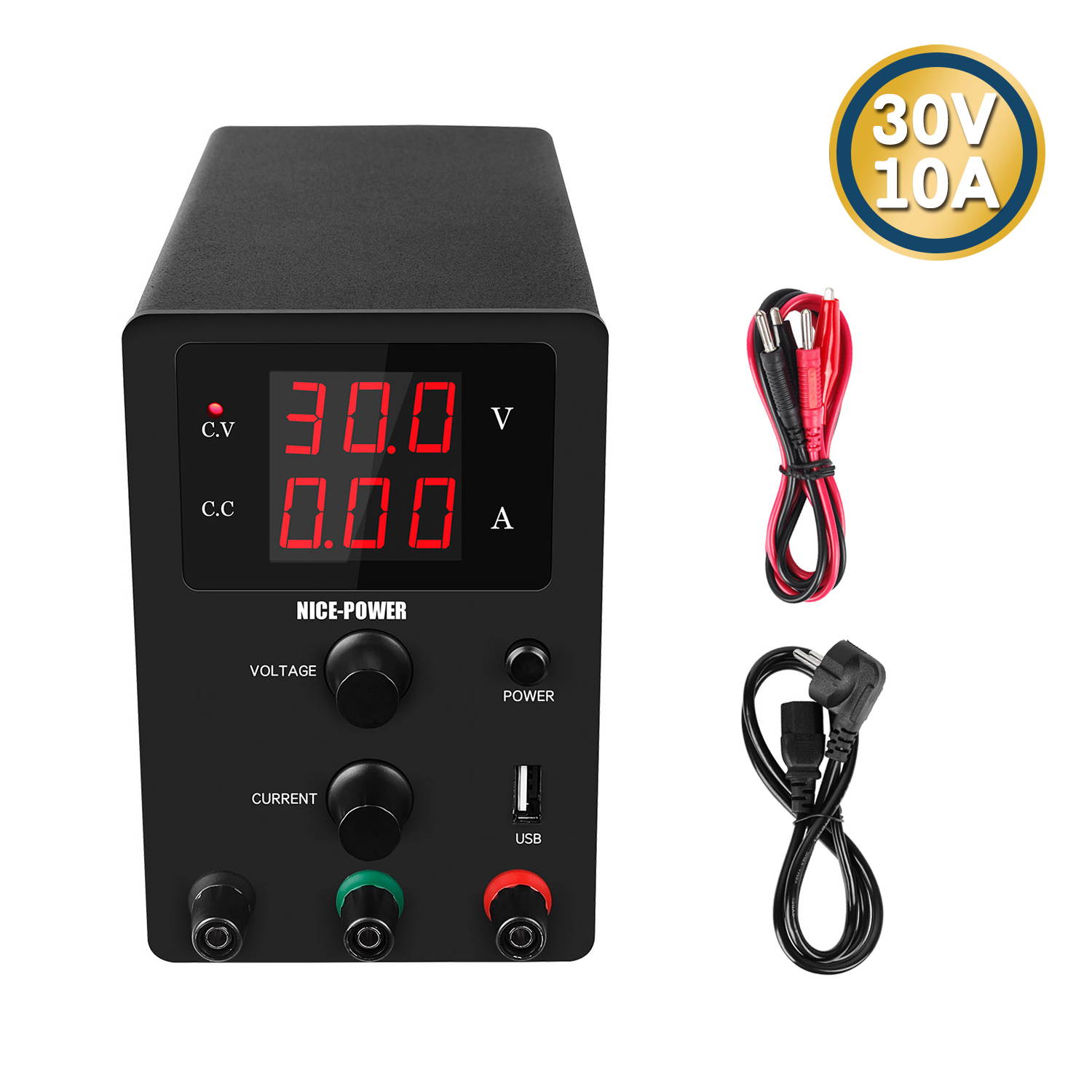 220V 0-30V 0-10A DC Power Supply Voltage-stabilized Source Regulated Power Supply Stabilized Voltage Supply CV & CC Dual Output Modes 3-digit High Precision LED Display