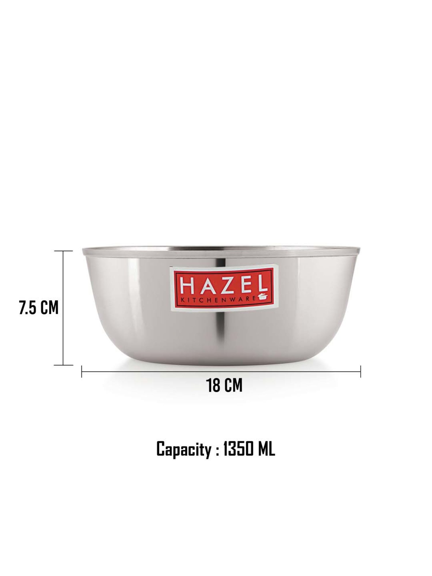HAZEL Silver Stainless Steel Wati Mixing Bowls (1.35 L) - Set of 4
