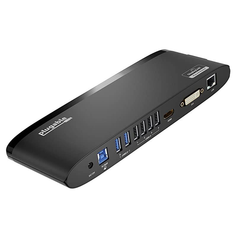 USB 3.0 Universal Laptop Docking Station for Windows and Mac (Dual Monitor: HDMI and DVI/HDMI/VGA, Gigabit Ethernet, Audio, 6 USB Ports) - Horizontal