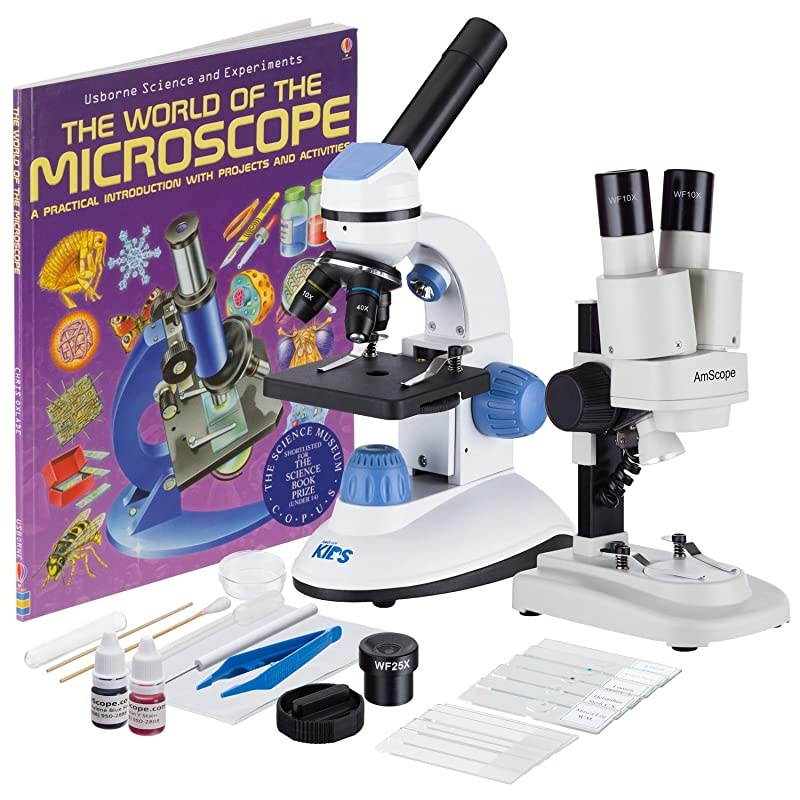 Science Discovery Set with 20X Stereo Microscope and 1000X Compound Microscope for Kids and Students
