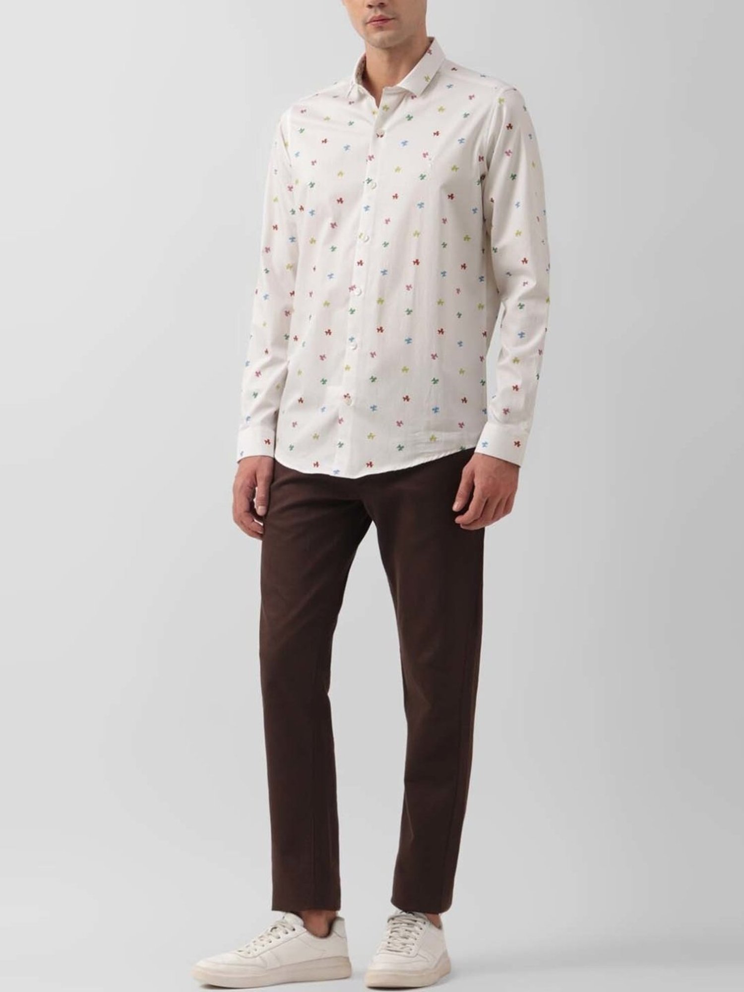 Simon Carter London Beige Printed Slim Fit Shirt