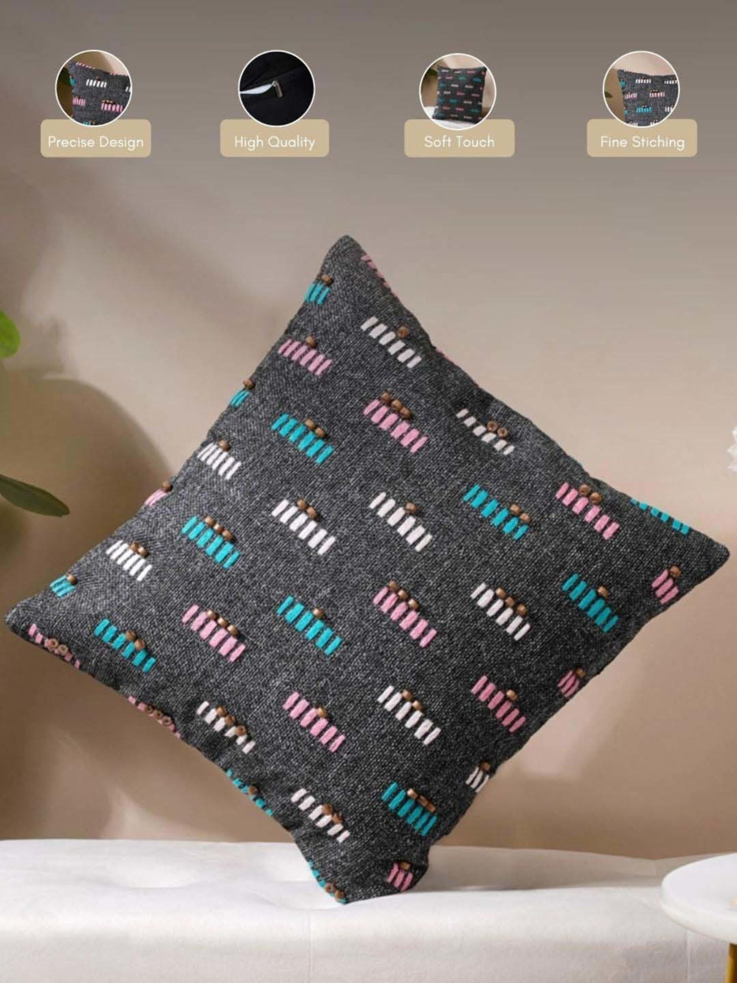 Swayam Multicolor Cotton 40 cm x 40 cm Cushion Covers - Set of 2