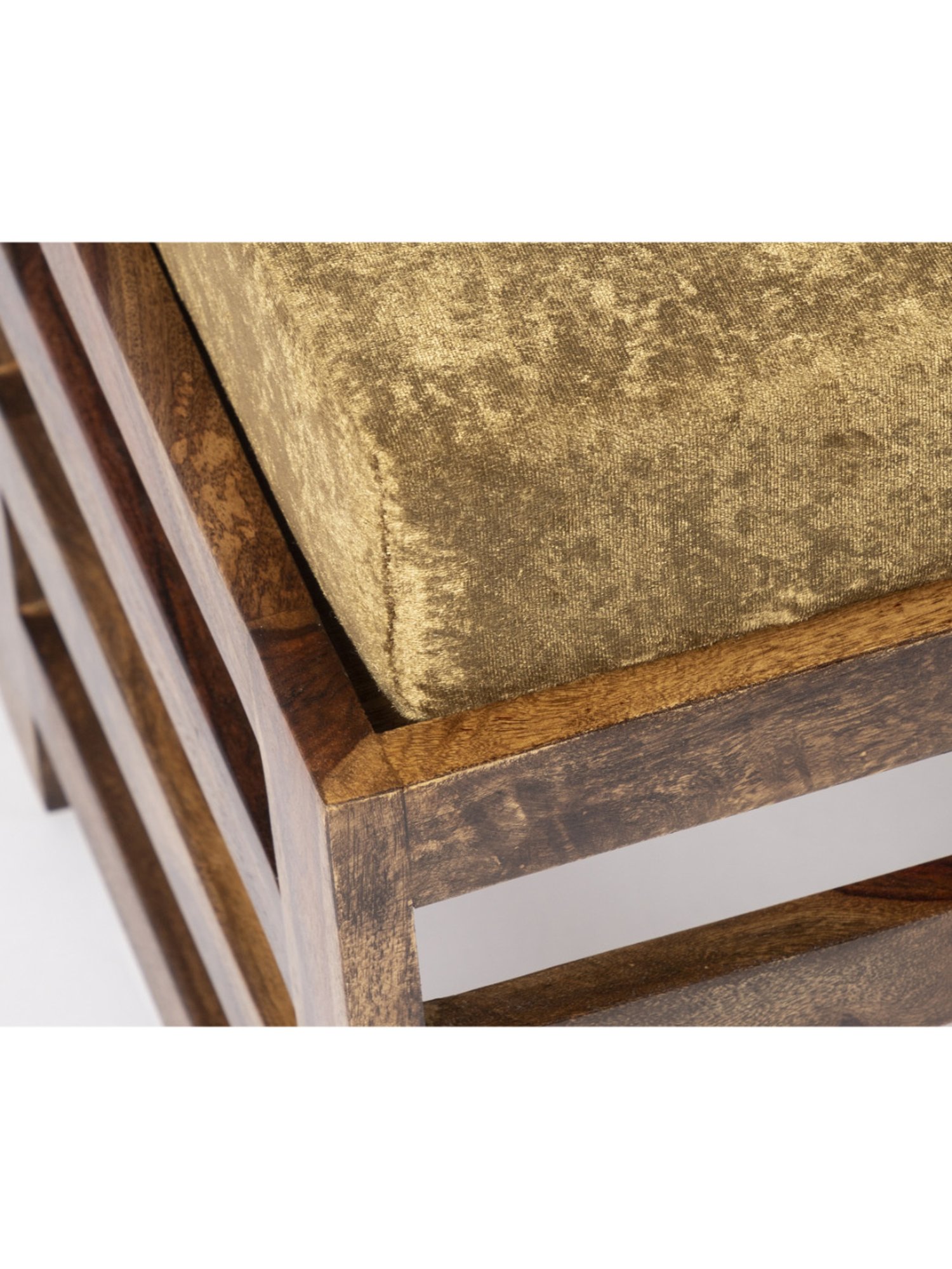 Ikiriya Houston Solid Brown & Green Sheesham Wood Stool Teak Finish