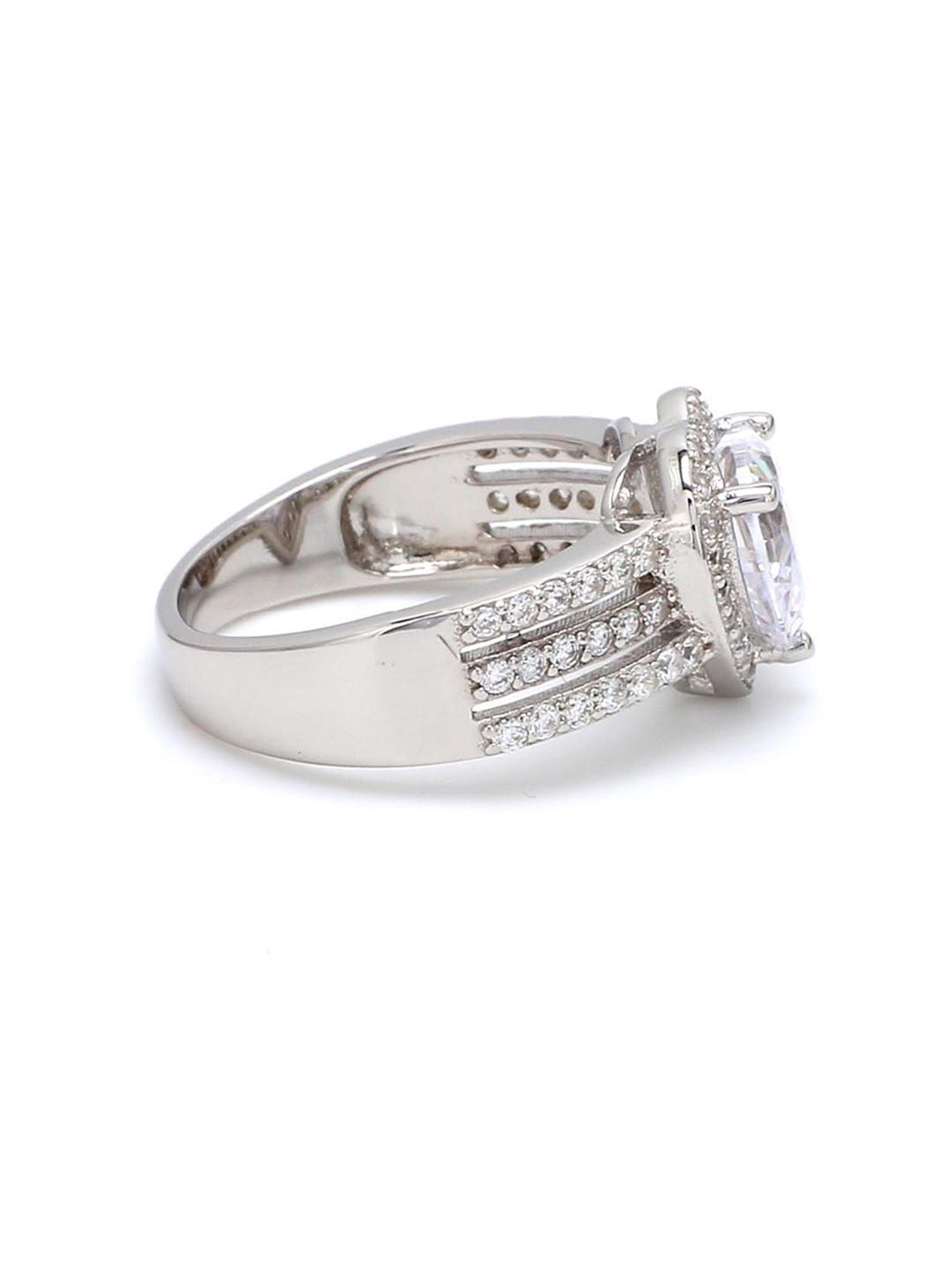 925 Silver 1 Carat American Diamond Classic Halo Engagement Ring for Women & Girls