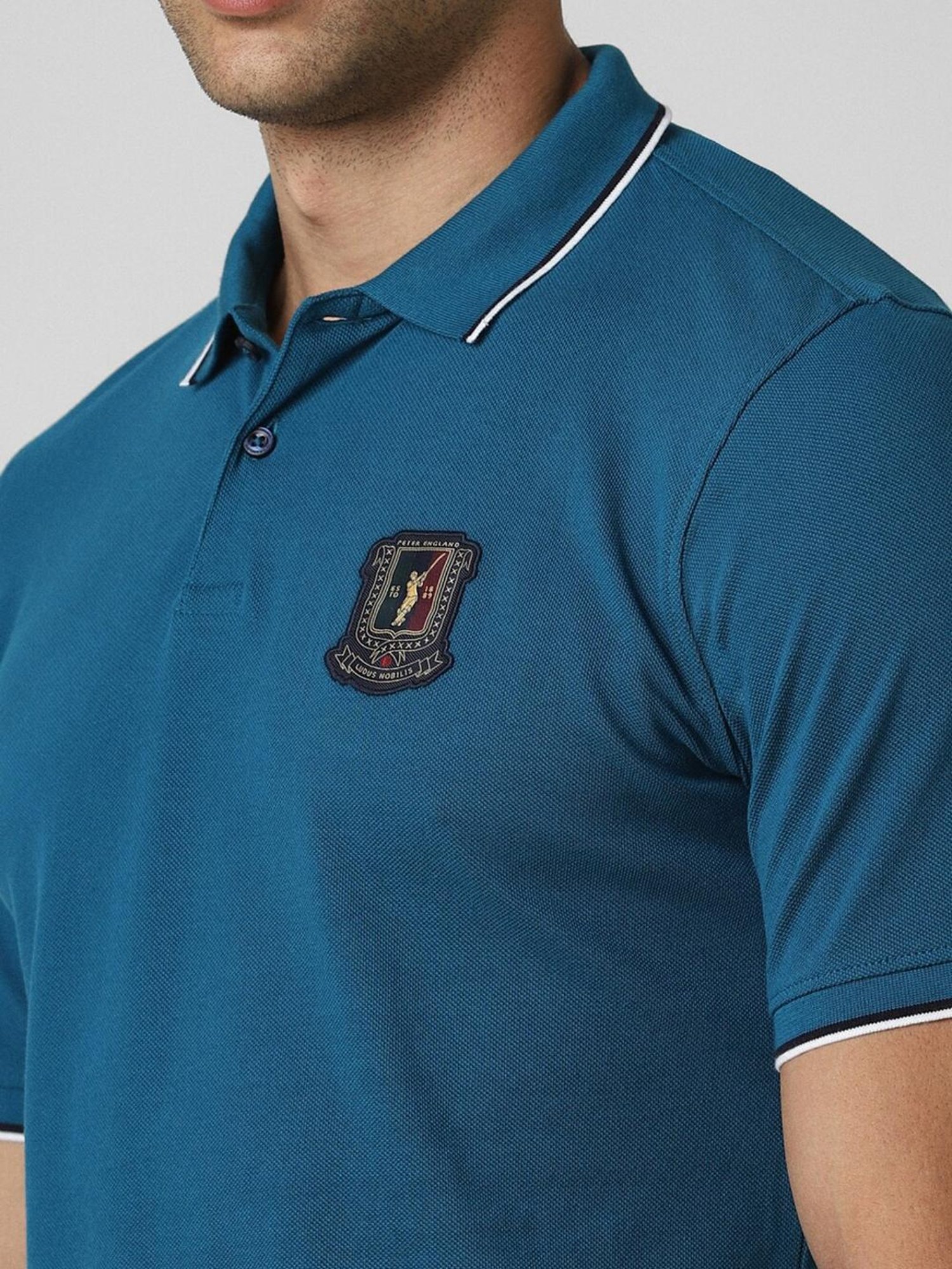Peter England Blue Regular Fit Polo T-Shirt