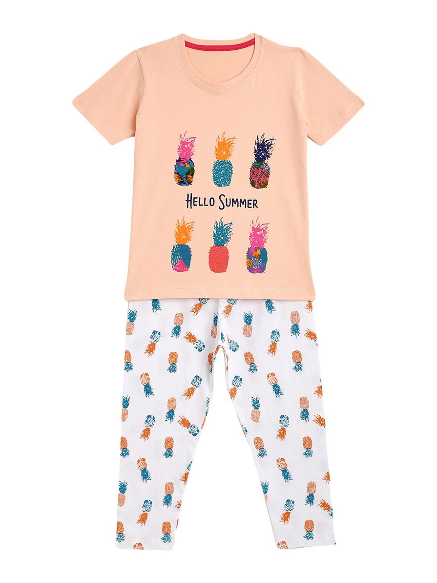 Kids Craft Peach Cotton Printed T-Shirt & Pants