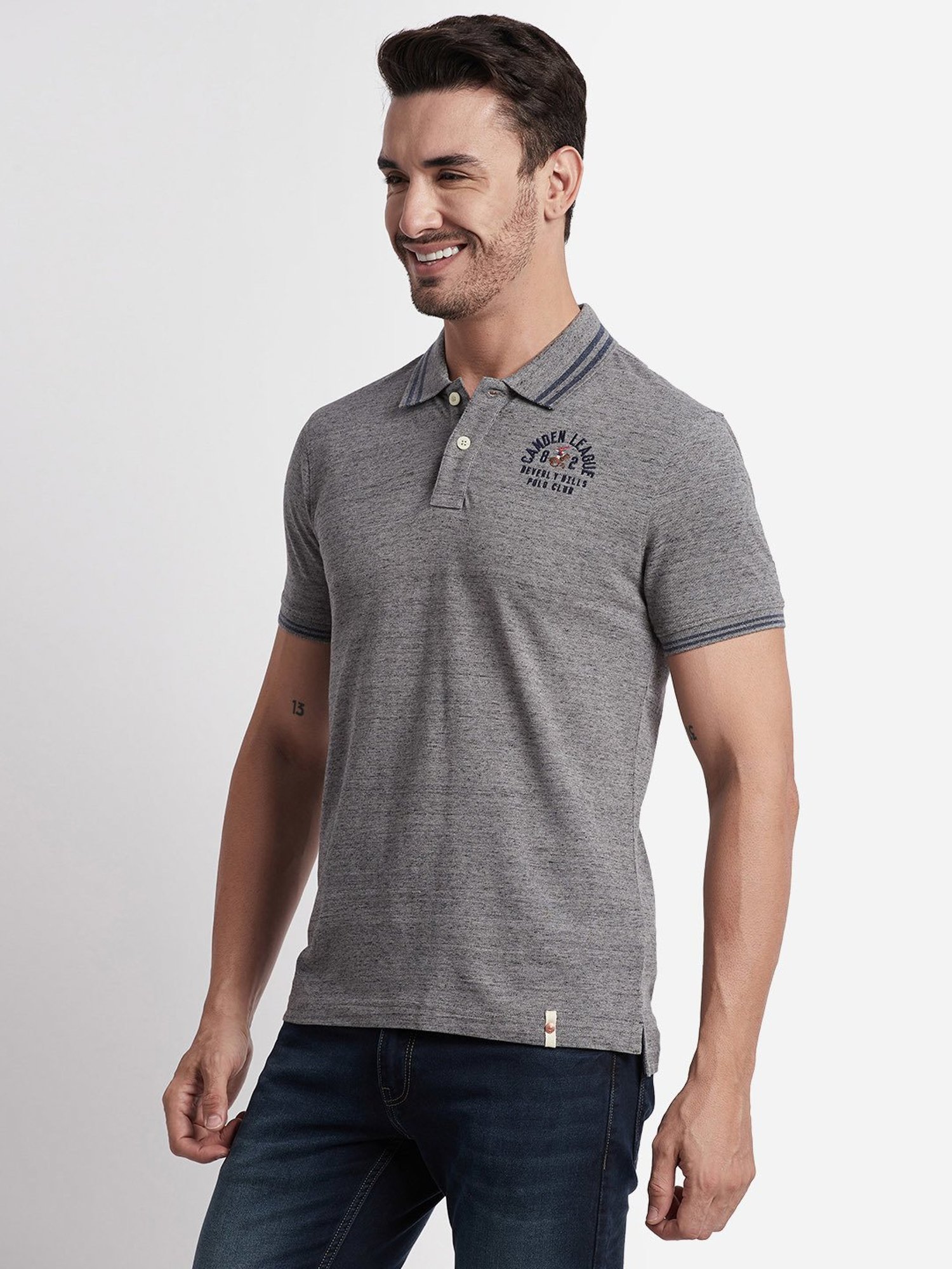 Beverly Hills Polo Club Grey Melange Regular Fit Pure Cotton Polo T-Shirt