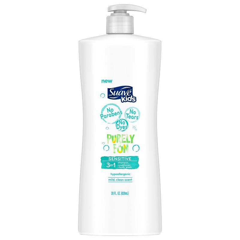 Suave Kids Purely Fun Sensitive 3-in-1 Shampoo + Conditioner + Body Wash - 28 fl oz