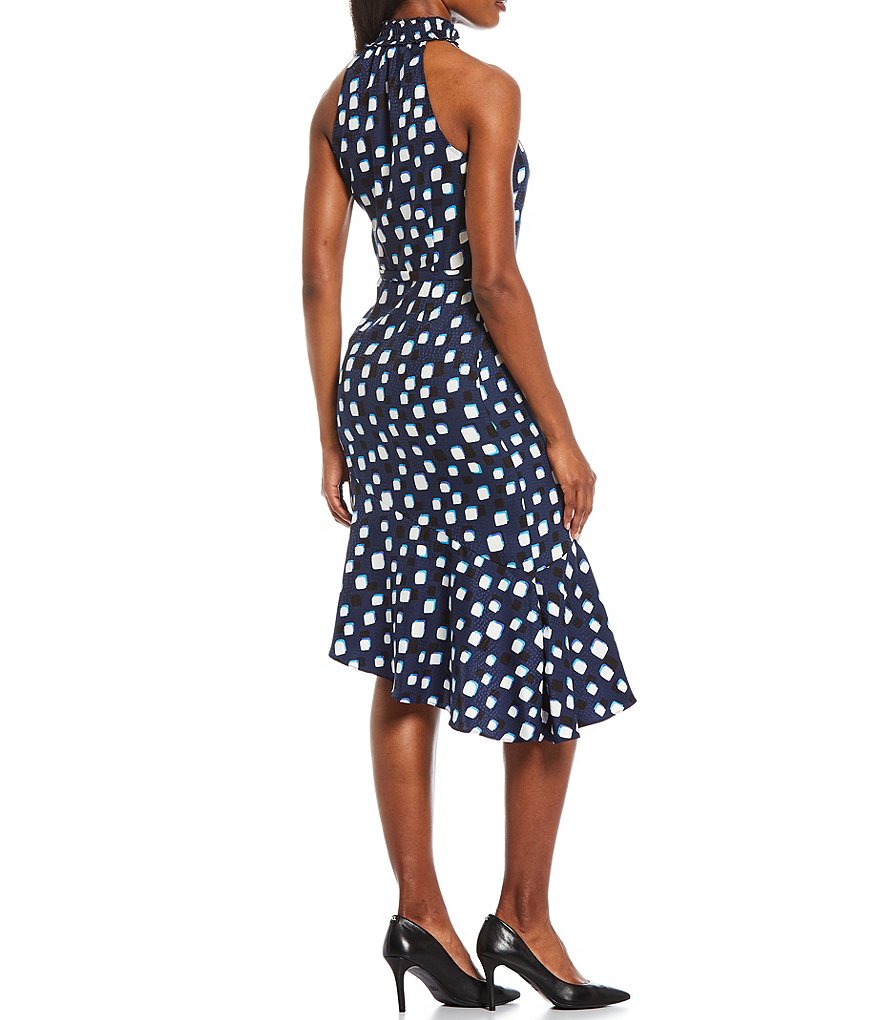 Vince Camuto Halter Bow Neck Sleeveless Midi Dress with Side Seam Pockets