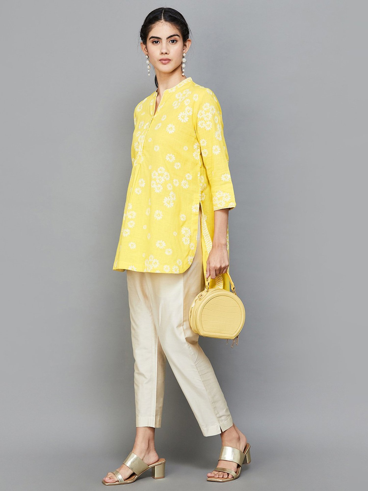 Melange by Lifestyle Yellow Cotton Printed Tunic