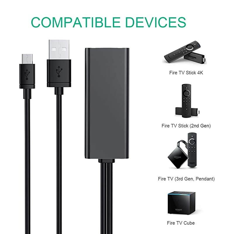 Ethernet Adapter for 2nd Gen TV Stick 4K Stick TV Cube Micro USB to RJ45 Network Adapter with Power Cord