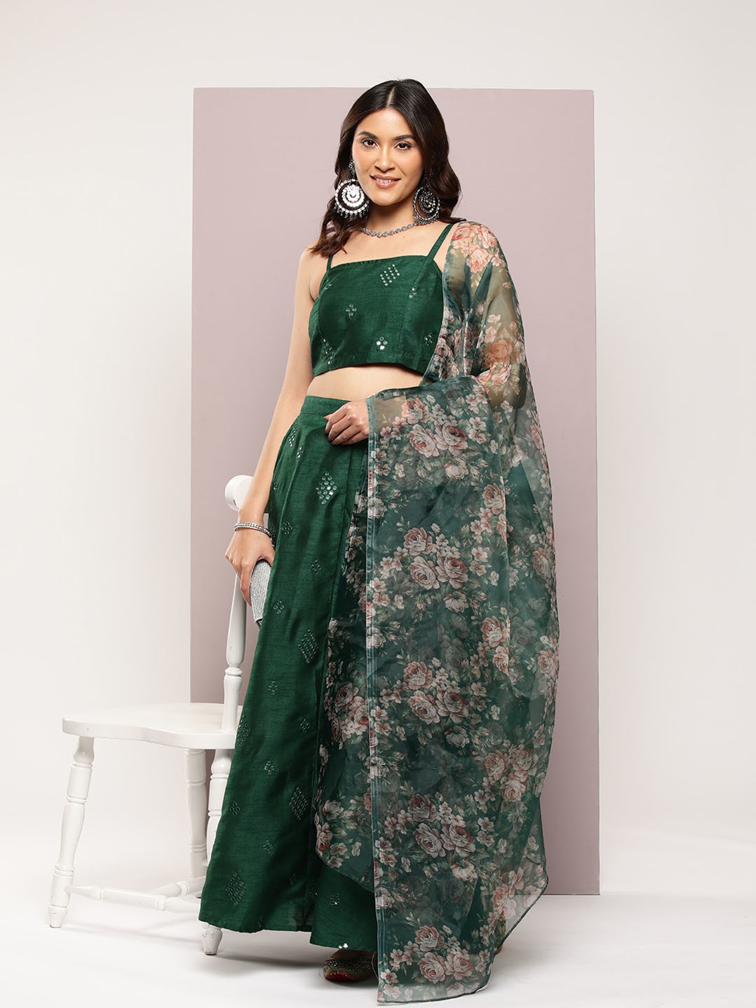 Jompers Green Embroidered Lehenga Choli Set With Dupatta
