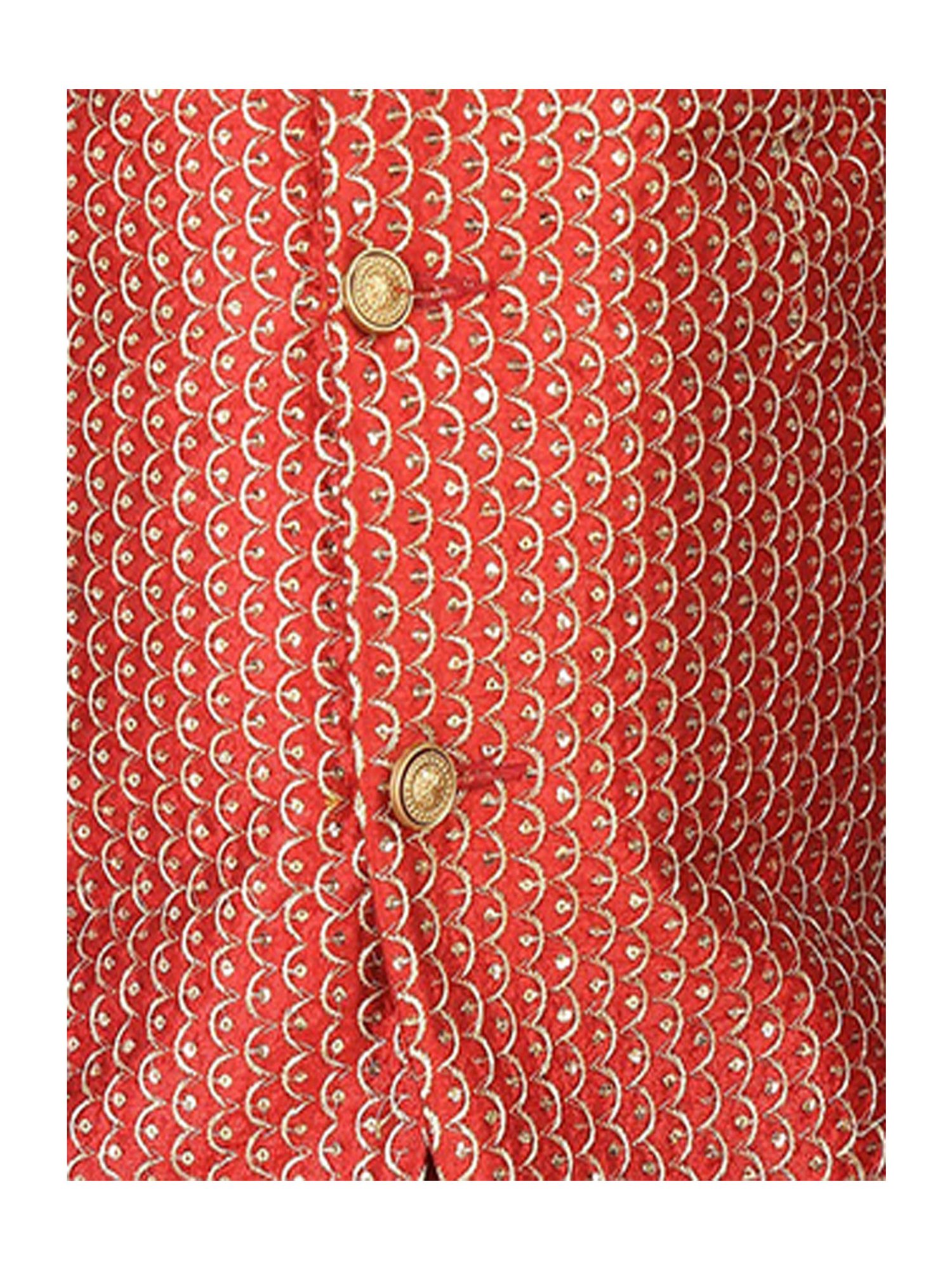 Ahhaaaa Kids Maroon & Gold Embellished Kurta with Pajamas