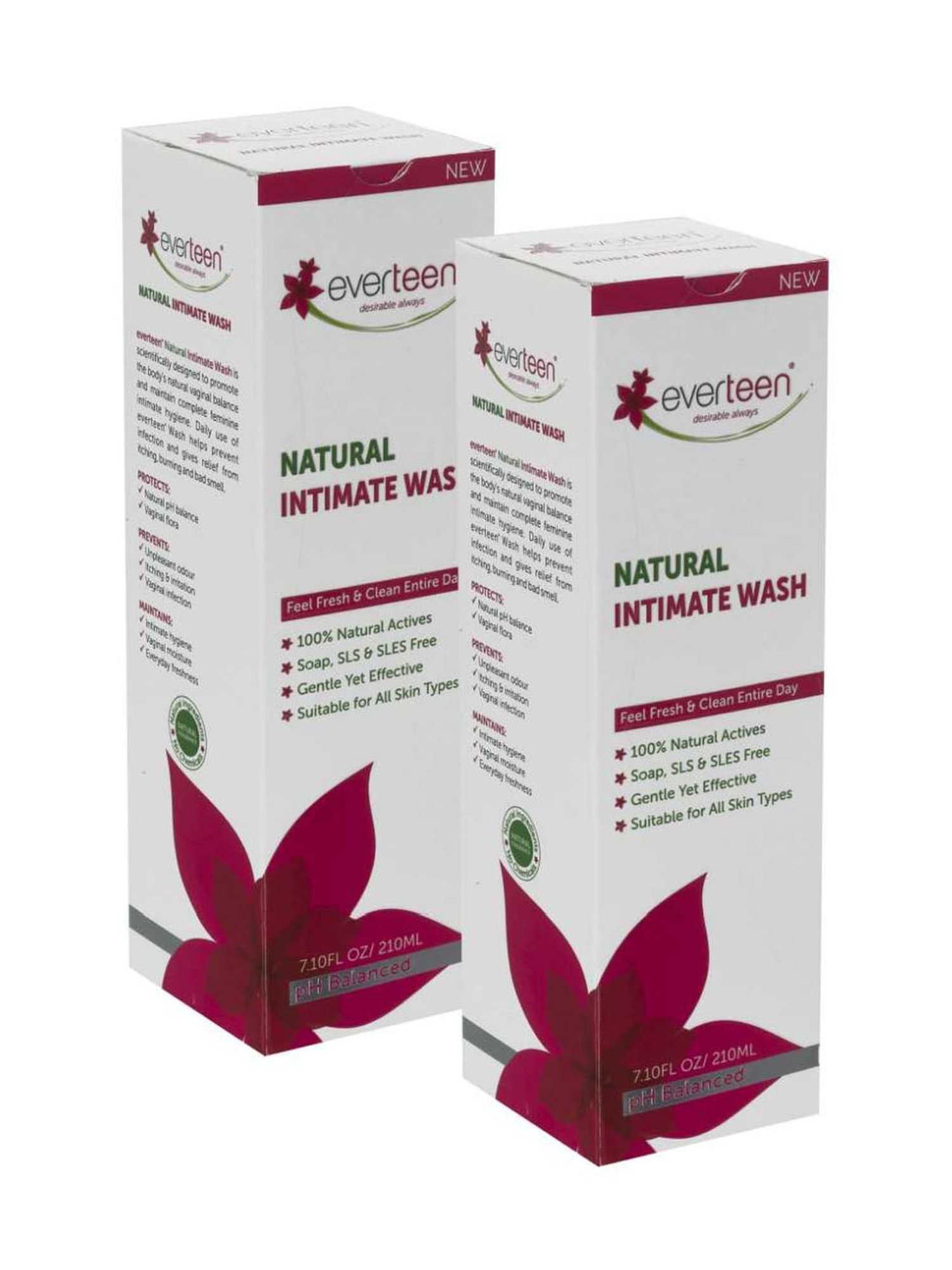 everteen Natural Intimate Wash for Feminine Hygiene in Women - 210 ml Each (Pack of 2)