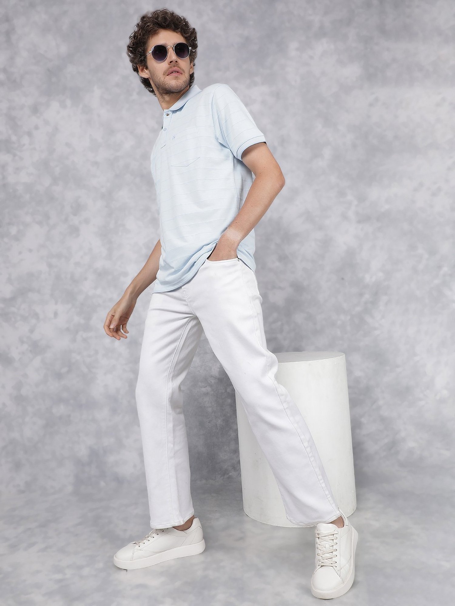 Crimsoune Club Blue Slim Fit Striped Polo T-Shirt