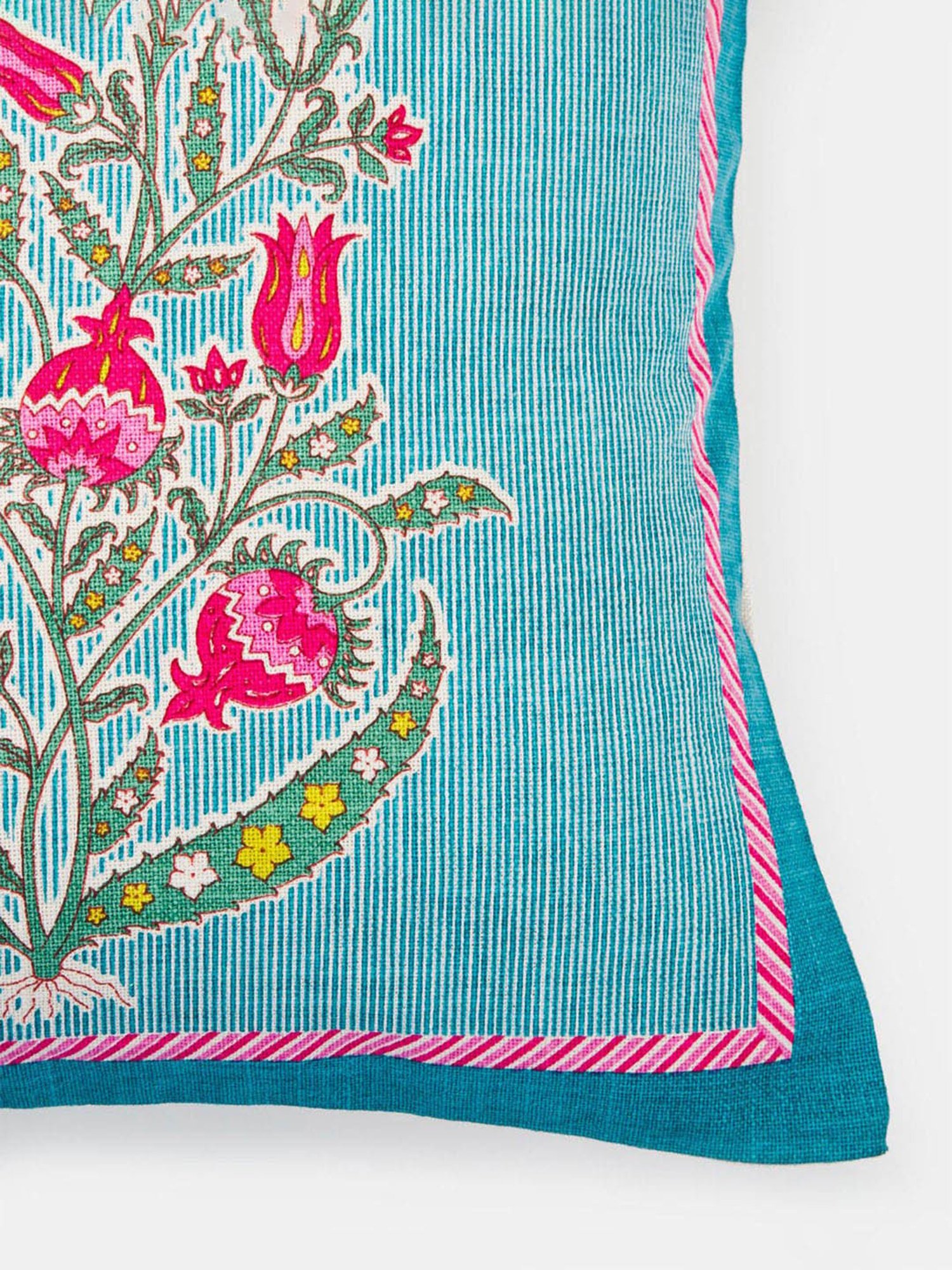 Fabindia Blue & Pink Cotton 48 TC 230 GSM Rasika Cushion Cover