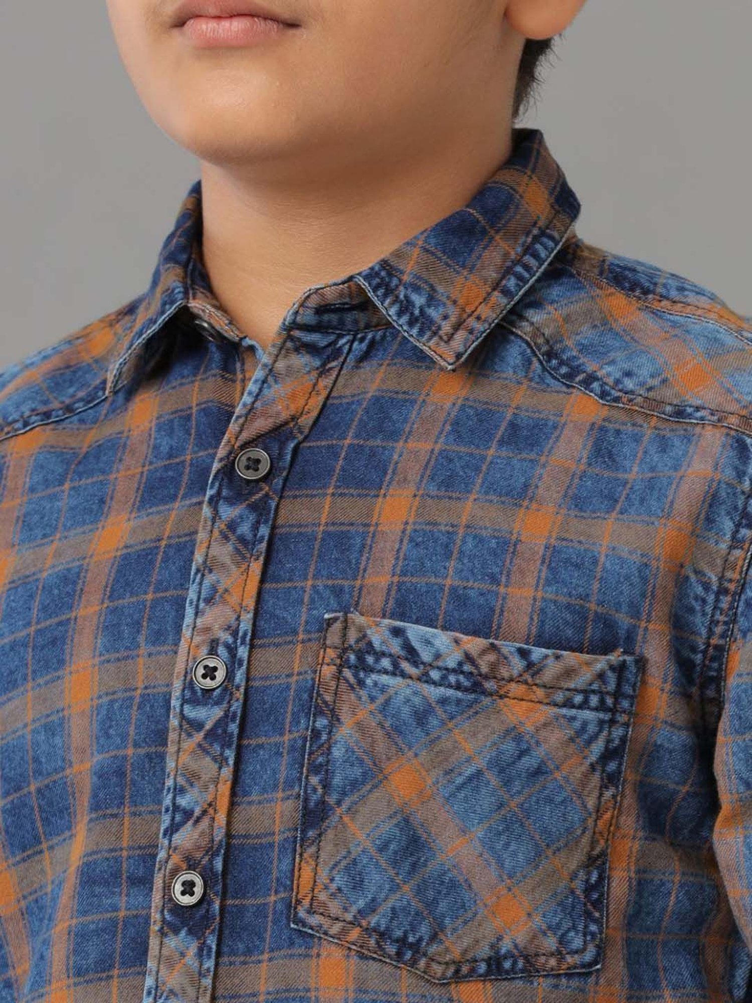 Under Fourteen Only Kids Yellow Checks Cotton Chequered Full Sleeves Shirt