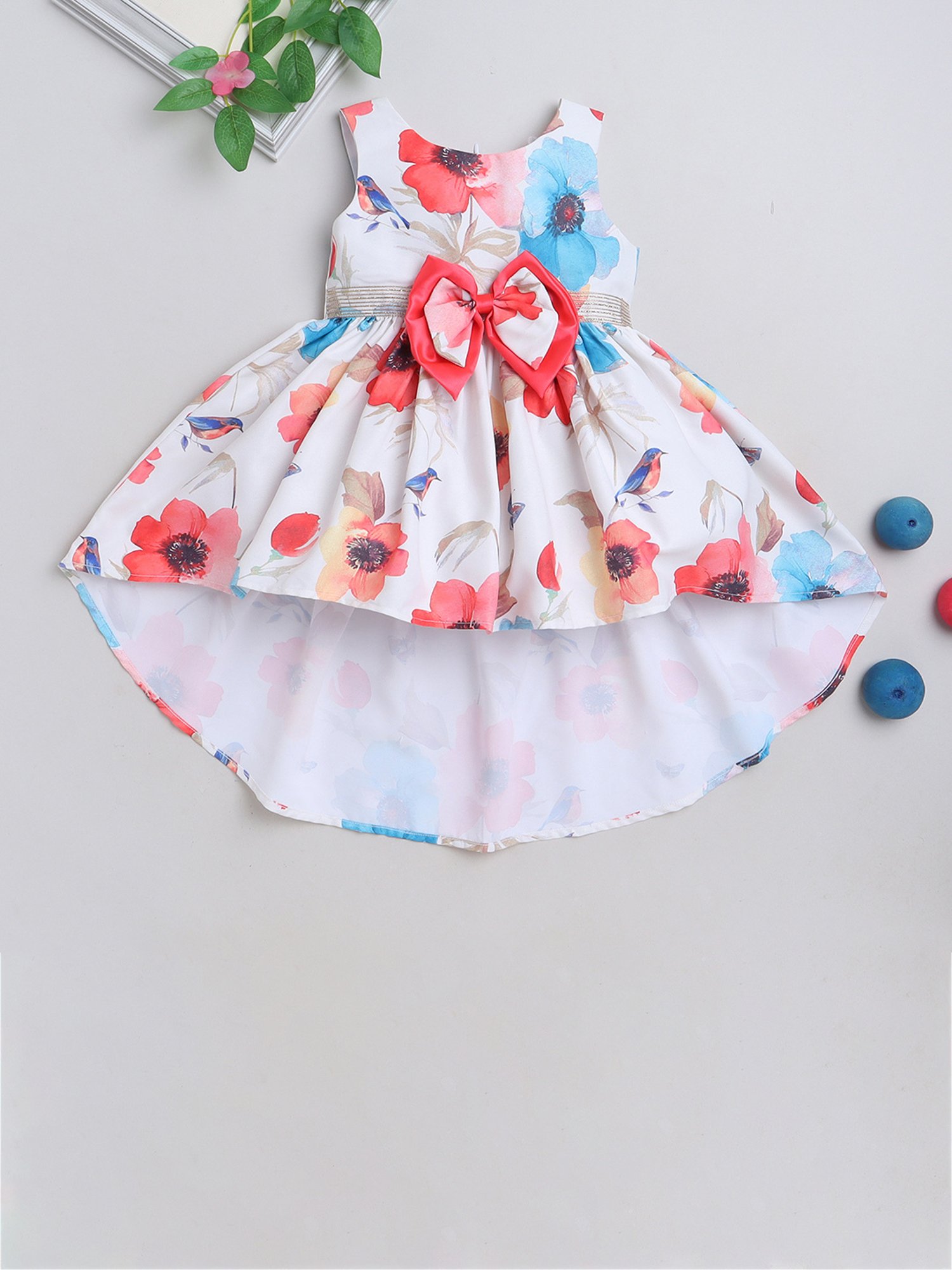 Many Frocks Kids White Floral Print Dress