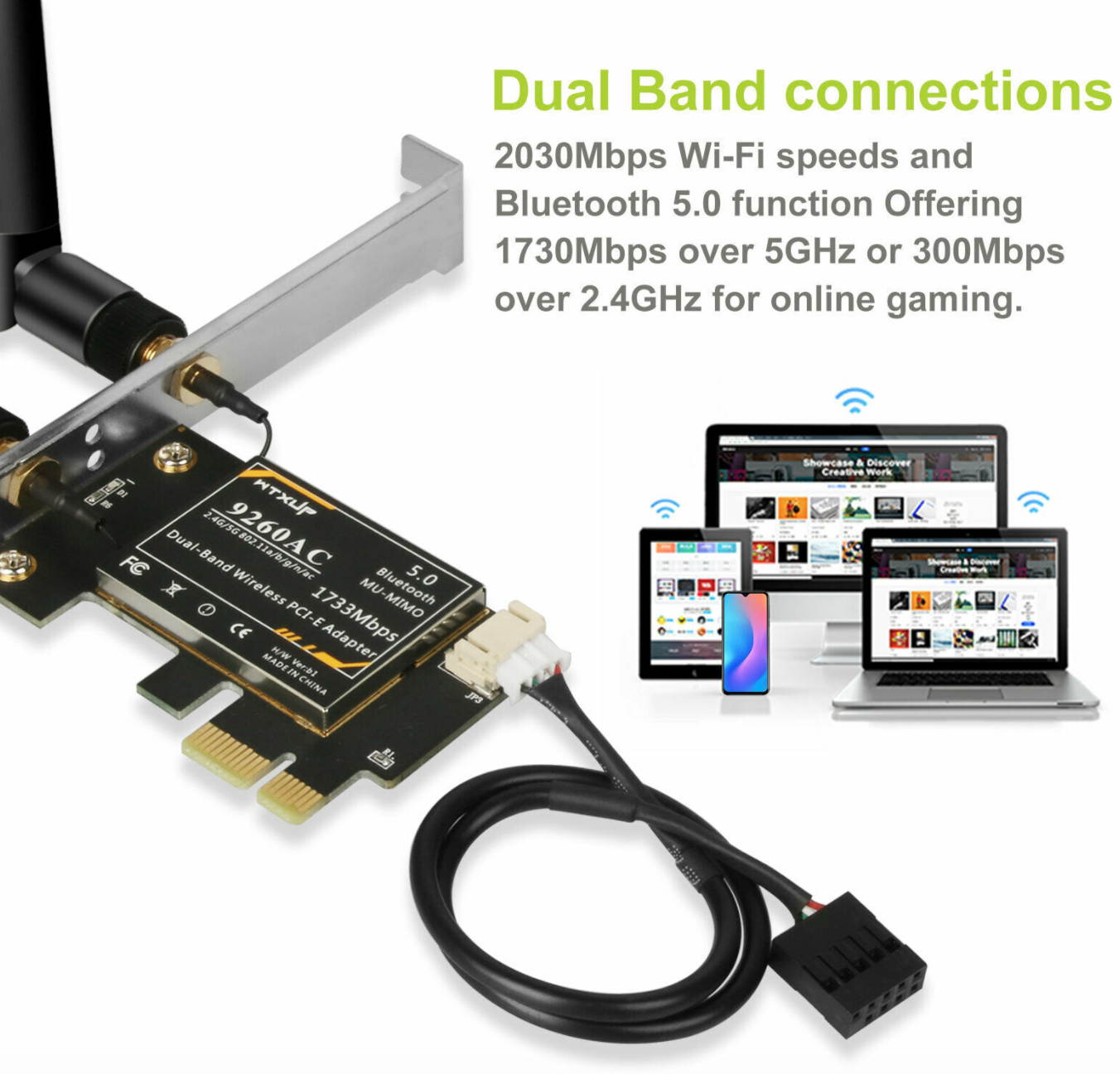 2030Mbps 5Ghz Dual Band WiFi PCIE Card PCI-E X1 Wireless Bluetooth 5.0 Adapter