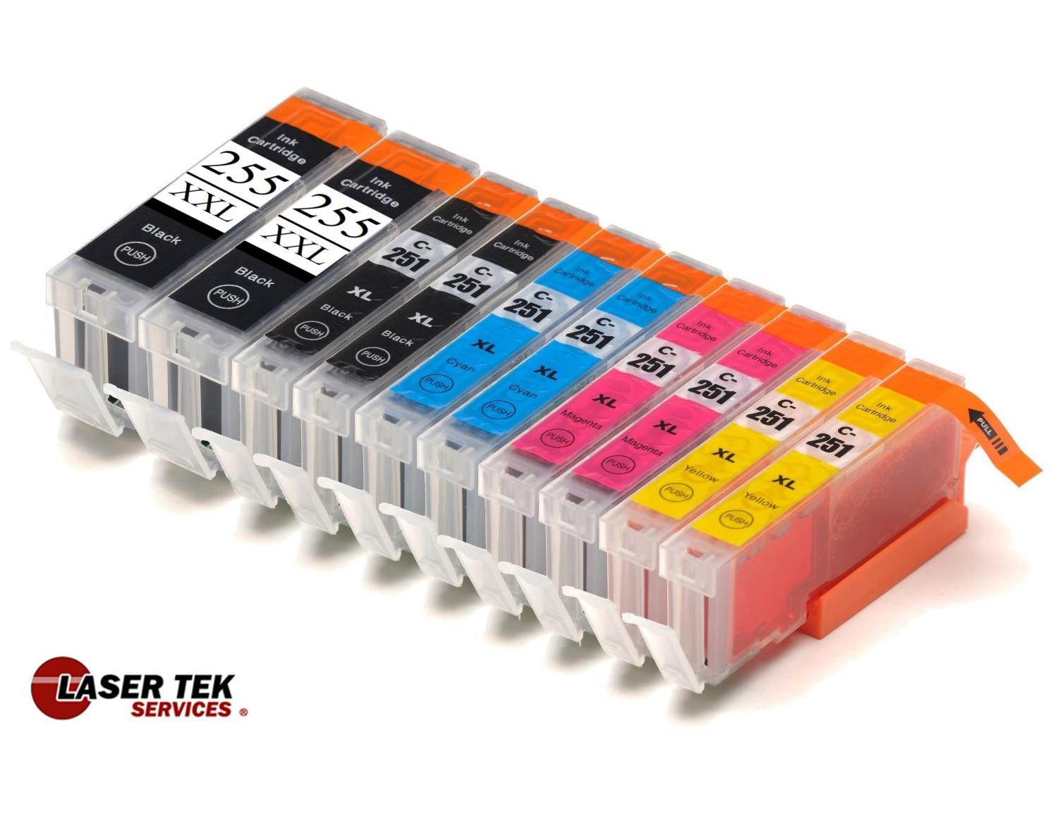 Laser Tek Services&reg; 10 Pack Canon PGI-255XXL and CLI-251XL Compatible Inks. (2BK,2k,2C,2M,2Y)