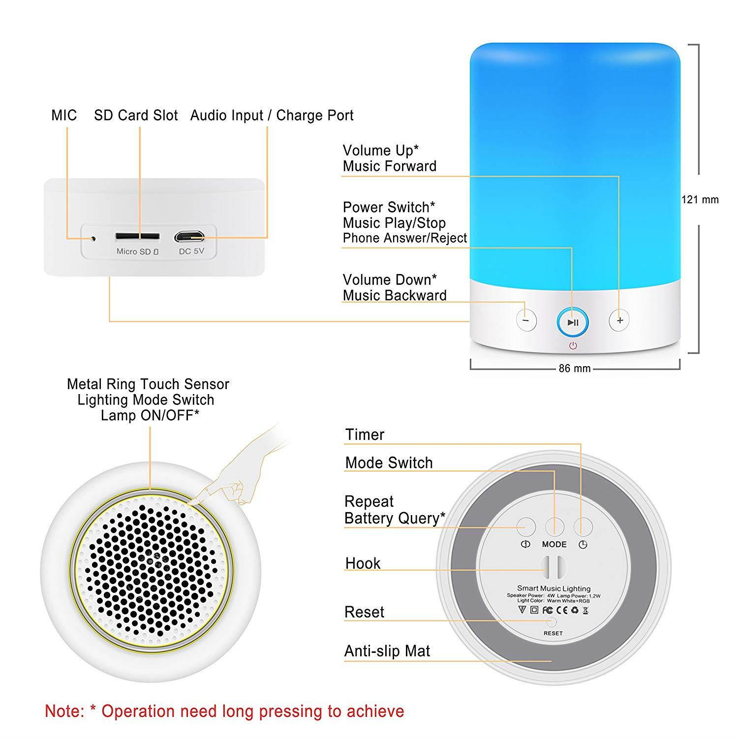 MRCOOL Touch Bedside Lamp with Bluetooth Speaker, Dimmable Warm White Table Lamp & RGB Color Changing LED MP3 Player Mood Light, Best Gift for Men Women Teens Children Kids Night Light