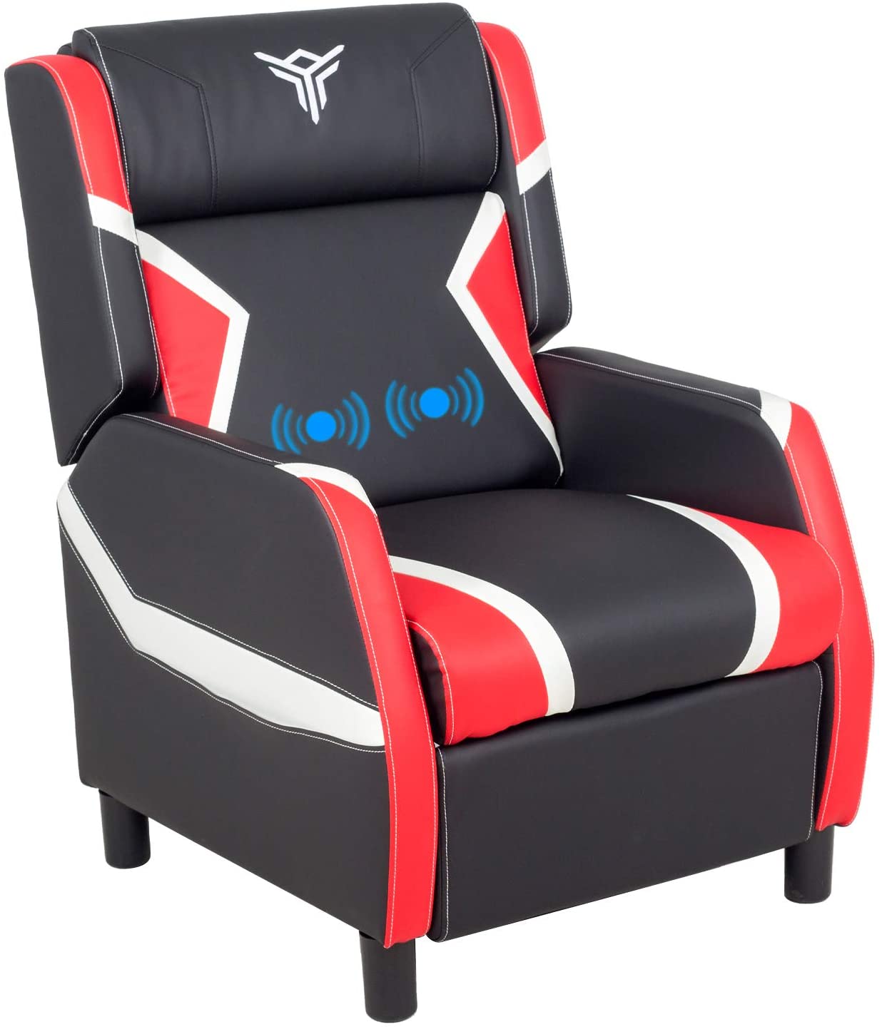 ELECWISH Massage Gaming Recliner Chair Racing Style Single Lounge Sofa PU Leather Reclining with Footrest and Massage Function Gaming Room Recliner Home Theater Seating(Black Blue White)