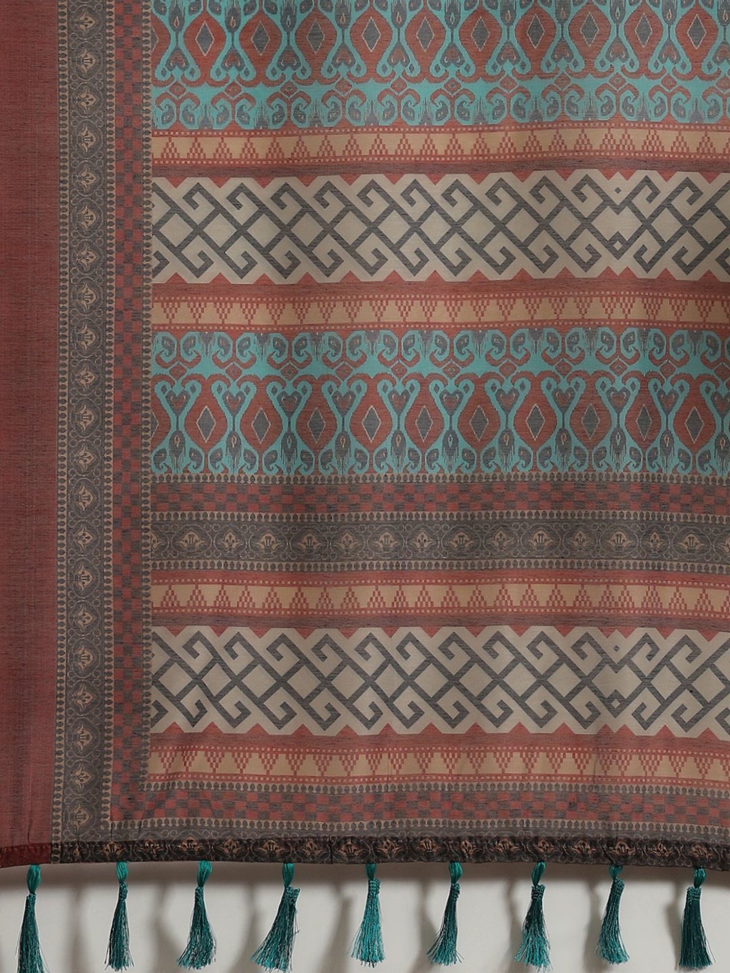 Silk Land Teal Blue Cotton Floral Print Saree With Unstitched Blouse