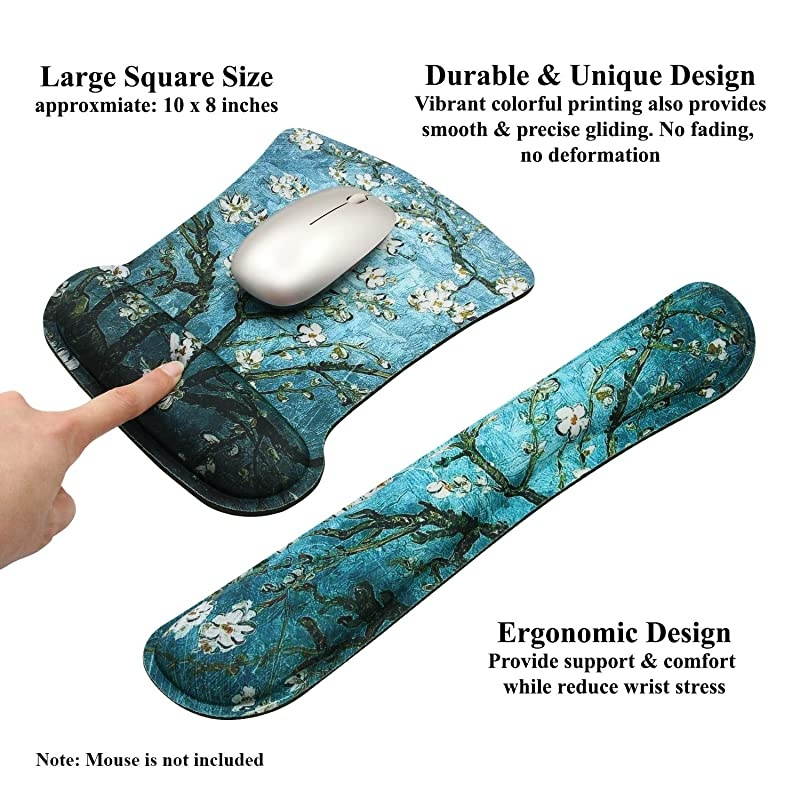 Mouse Pad Wrist Support Gaming Keyboard Wrist Pad Combo Set Durable Ergonomic Anti Slip NonSlip Square Base Rest Support Purple Heart Butterfly