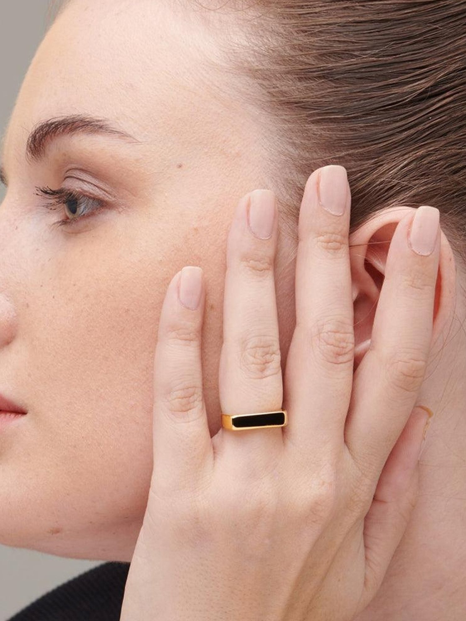 Palmonas Black Bar 18k Gold-Plated Ring