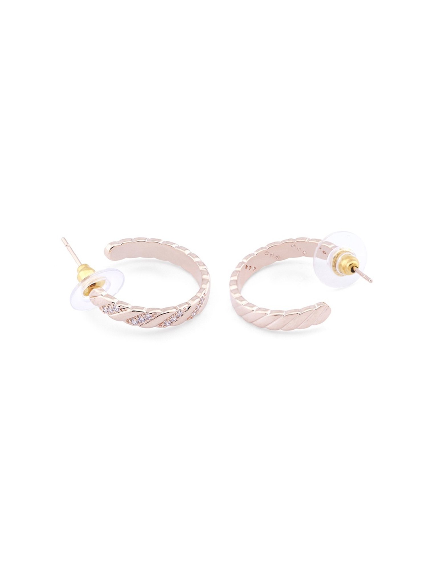 Zaveri Pearls Set of 2 Rose Gold Cubic Zirconia Contemporary Semi Hoop Earrings - ZPFK13364