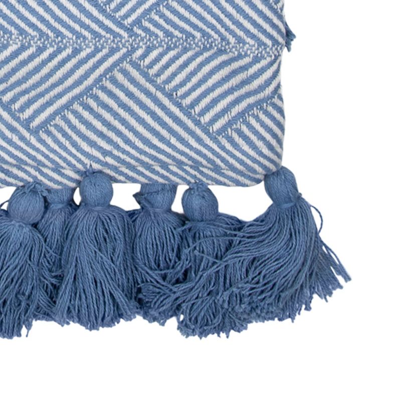 Blue Pattern Hand Woven 50 x 60 inch Cotton Throw Blanket with Hand Tied Tassels - Foreside Home & Garden