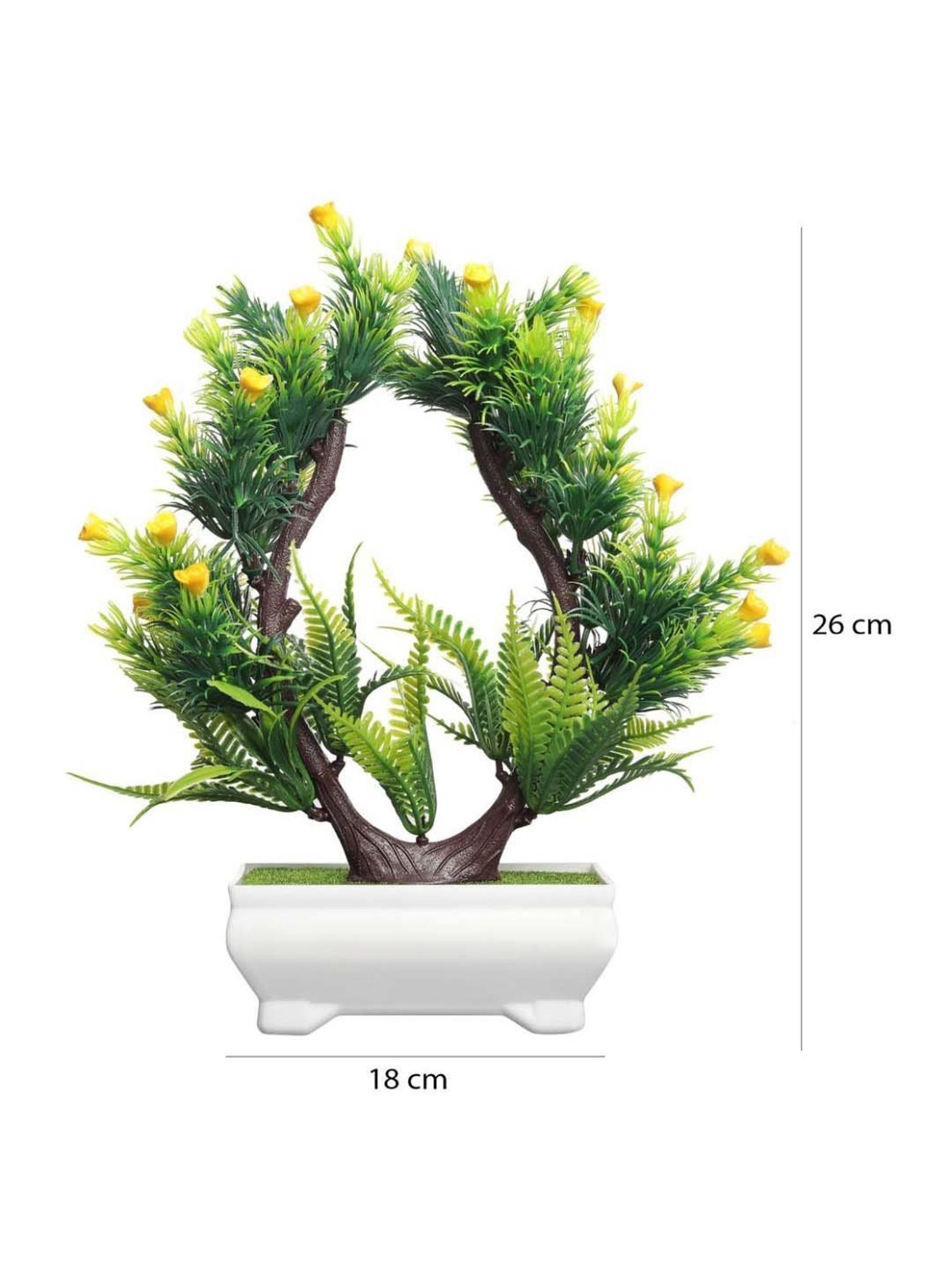 Foliyaj Yellow & Green Plastic Artificial Plant With Small Flowers
