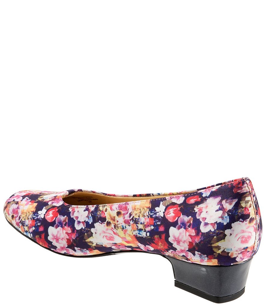 Trotters Doris Printed Floral Suede Block Heel Pumps