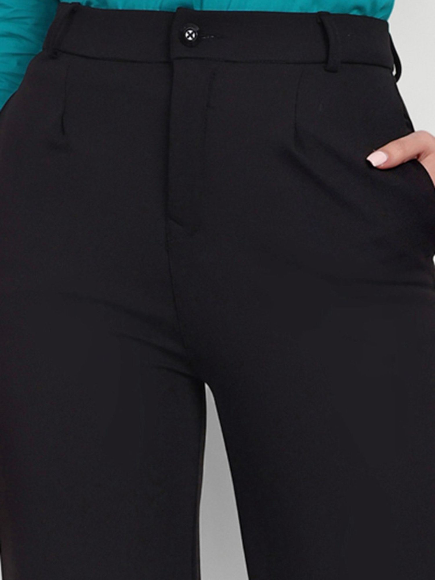 Broadstar Black Straight Fit High Rise Trousers