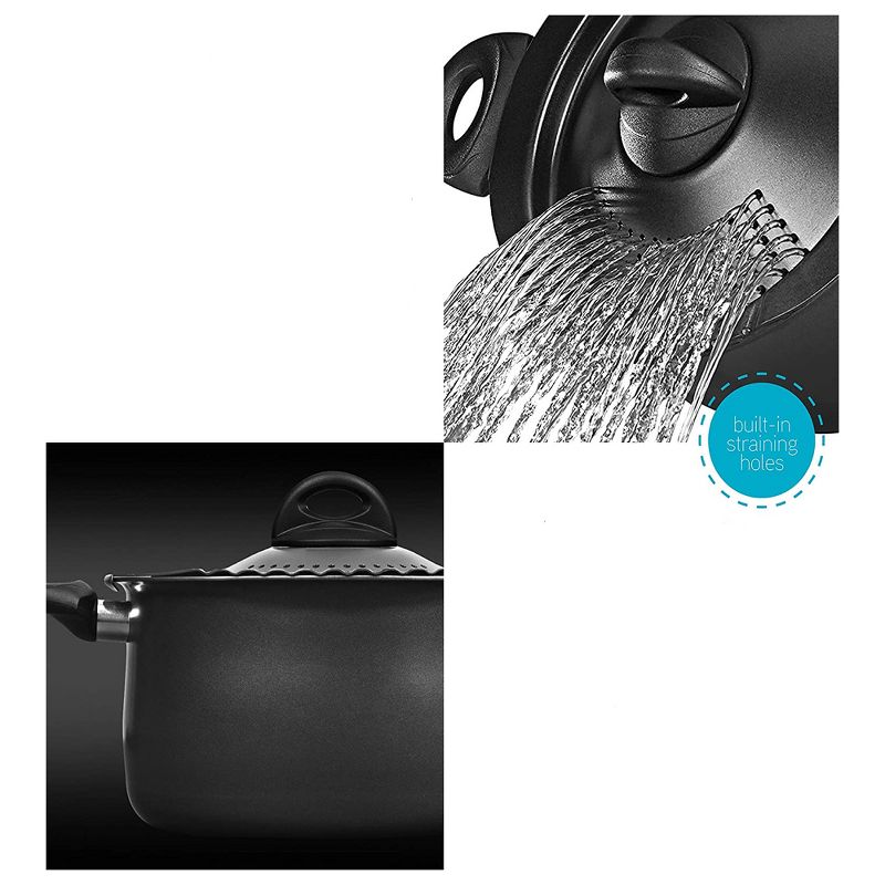 Bialetti 7265 2 In 1 Nonstick Aluminum 5 Quart Oval Shaped Kitchen Pasta Pot with Lockable Strainer Lid and Heat Resistant Handles, Black