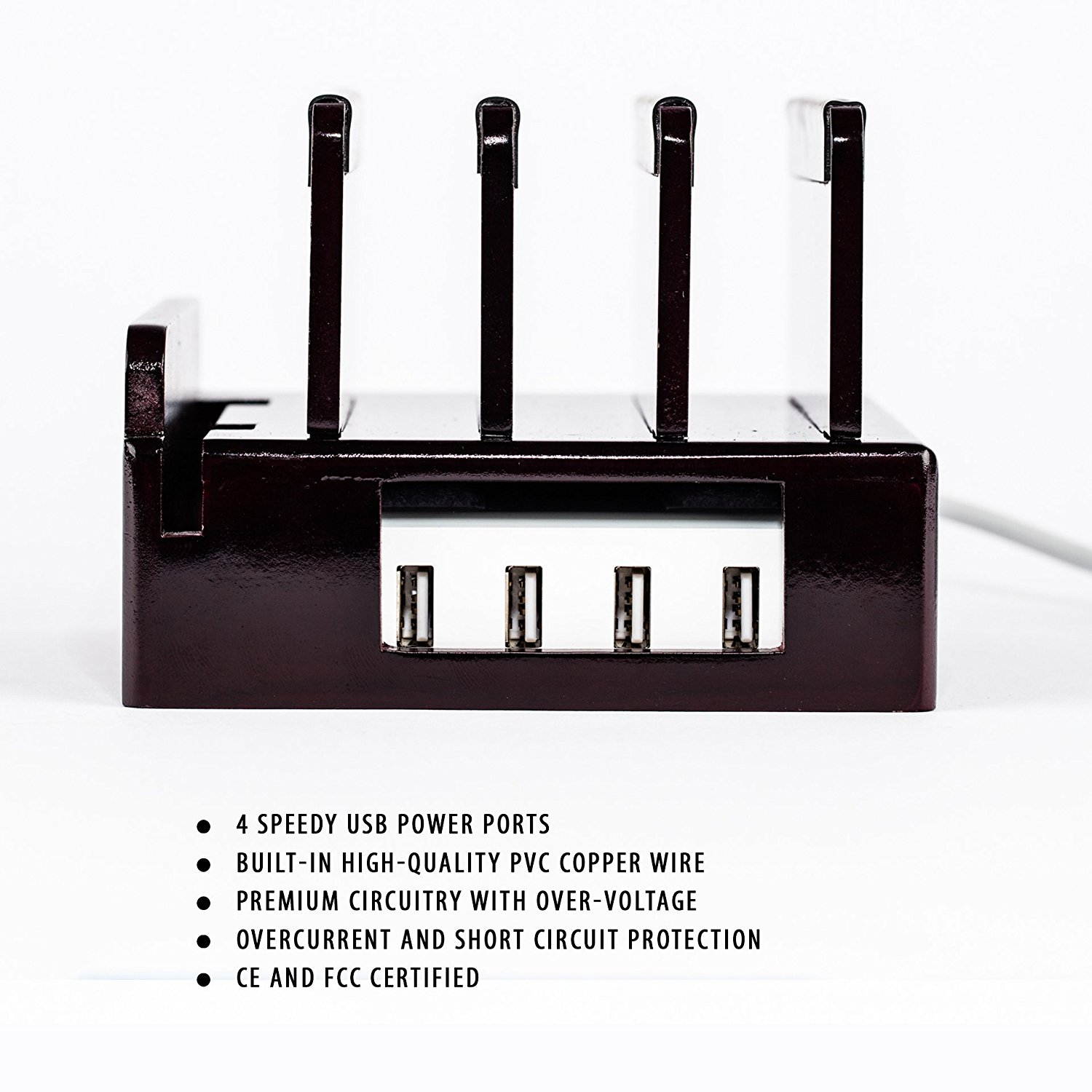Compact Universal Desktop Cell Phone & Tablet/eReader/Kindle Charging Station, with Set of Cable Ties. Multiple Finishes Available - Black Leatherette