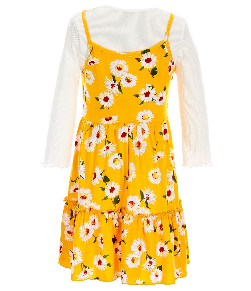 Zunie Big Girls 7-12 Ribbed Top Denim Vest Floral Tiered Dress Set