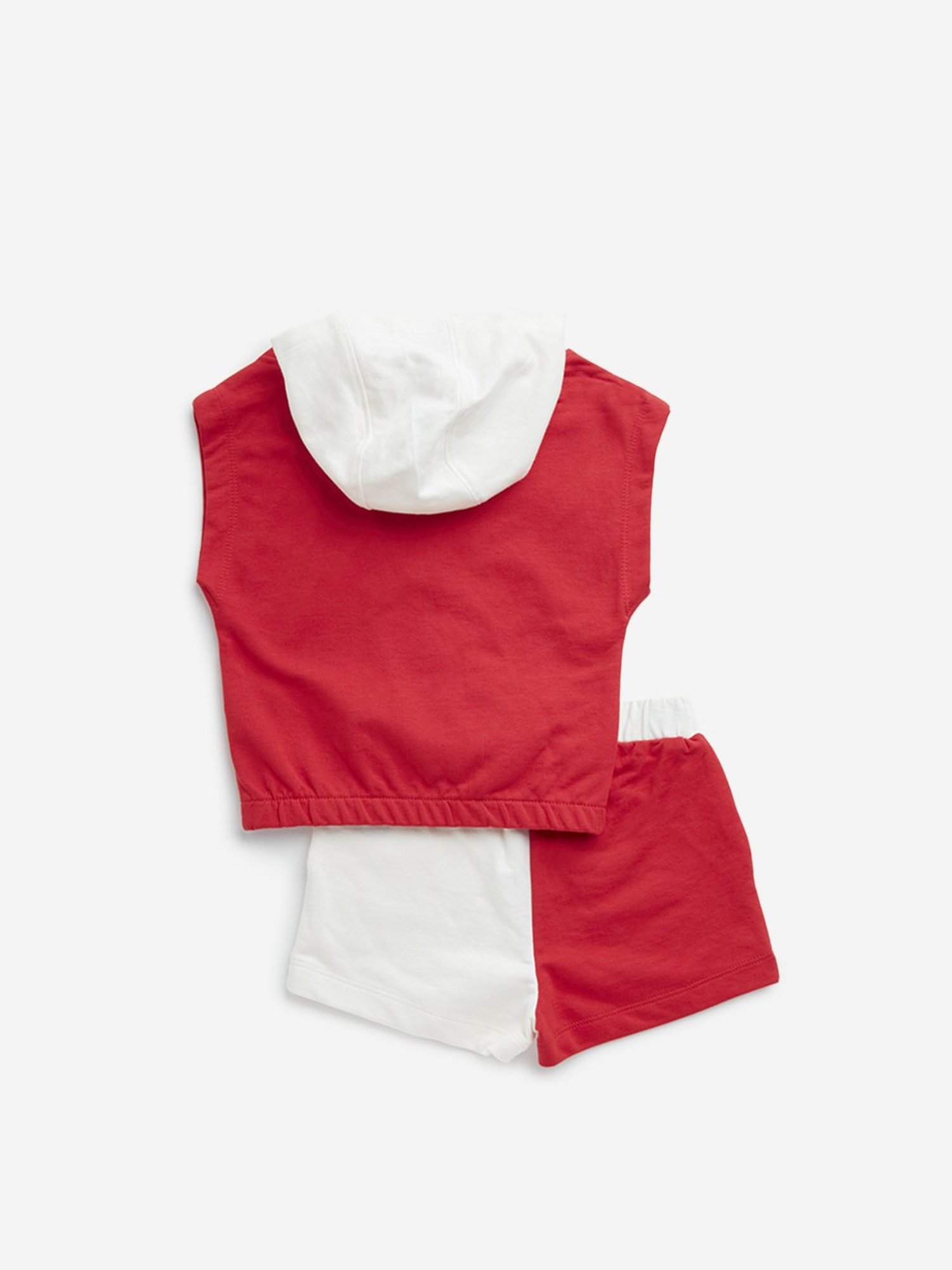 HOP Kids by Westside Red Cotton Sweatshirt with Mid-Rise Shorts Set