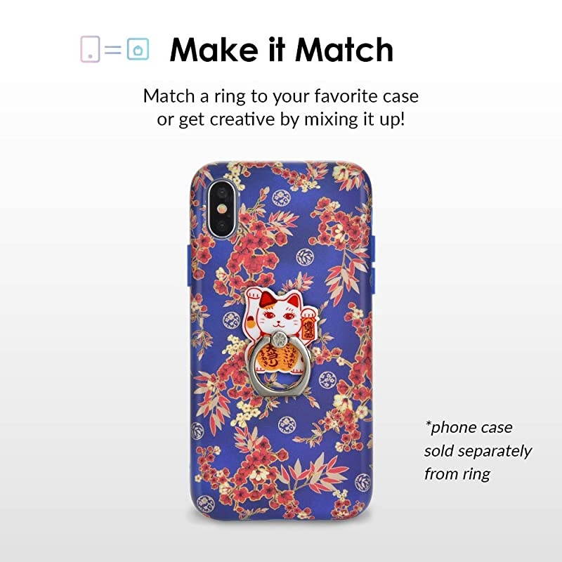 Cell Phone Ring Holder Finger Ring Stand Improves Phone Grip Compatible with iPhone Galaxy and Most Cases Except SiliconeLeather Lucky Cat