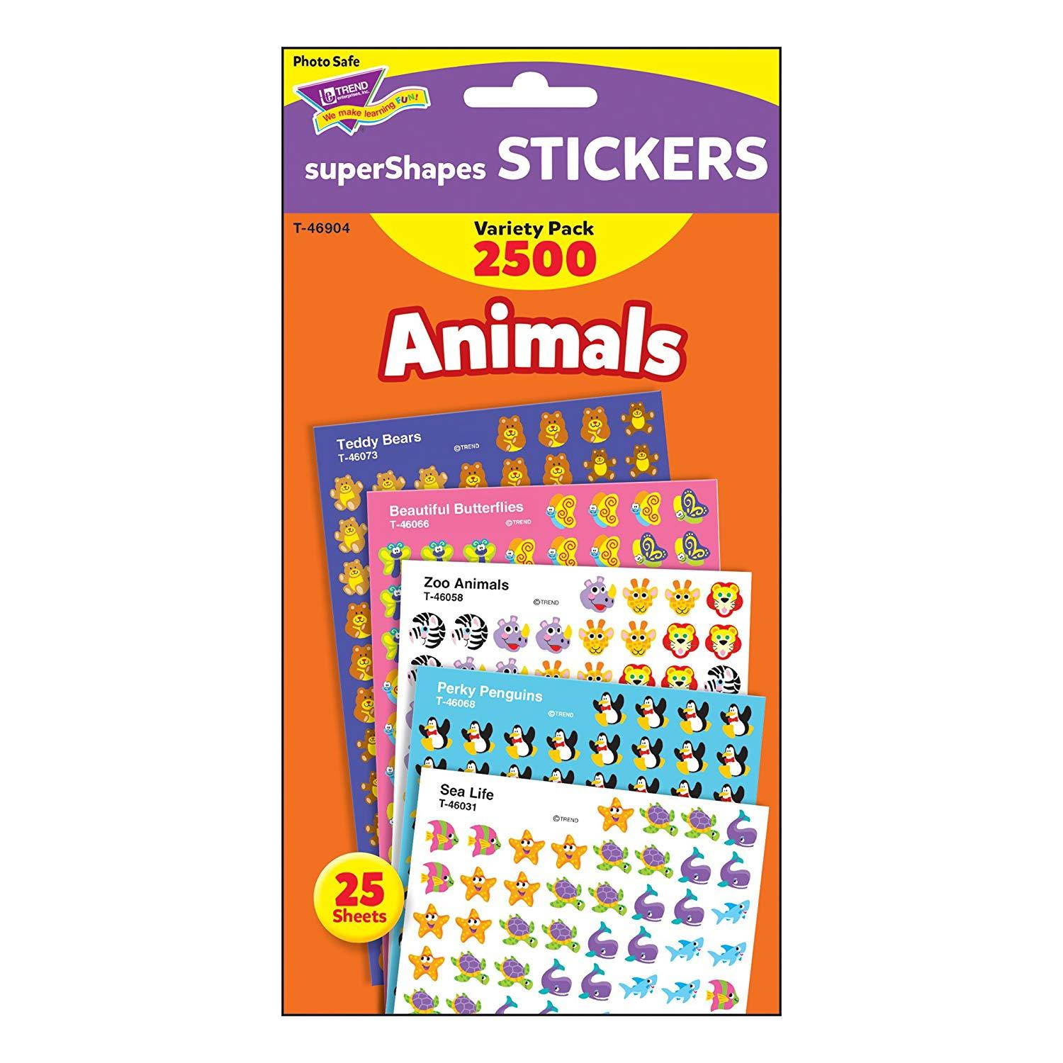 TREND enterprises, Inc. Animals superShapes Stickers Variety Pack, 2500 ct