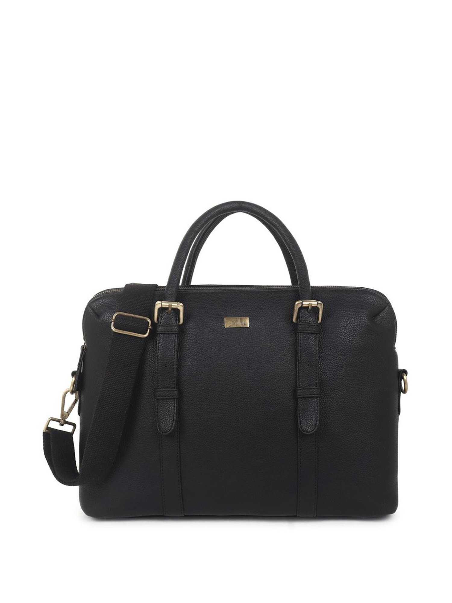 Yelloe Black PU Solid Laptop Messenger Bag