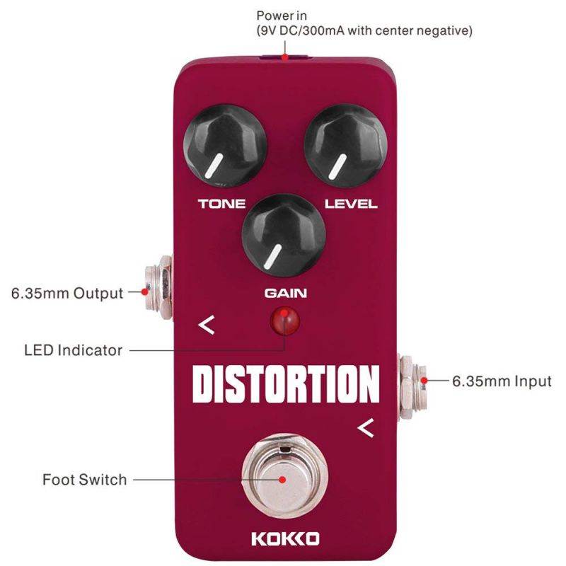 Distortion Guitar Pedal, Mini Effect Pedal Processor of Classic Distortion Tone Effect Universal for Guitar and Bass,Exclude Power Adapter - KOKKO (FDS2)
